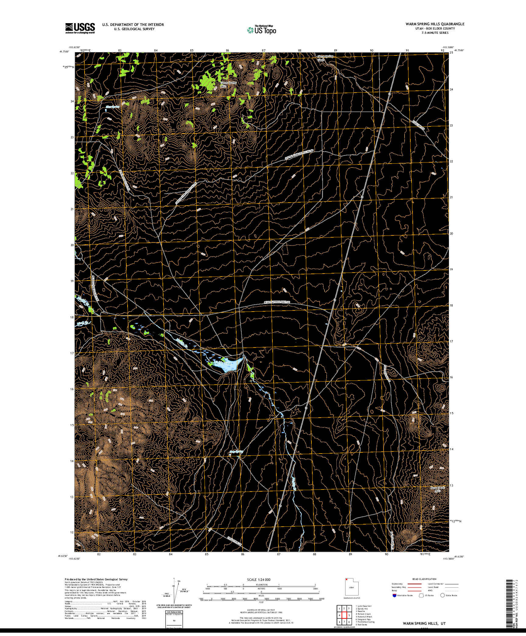 USGS US TOPO 7.5-MINUTE MAP FOR WARM SPRING HILLS, UT 2020
