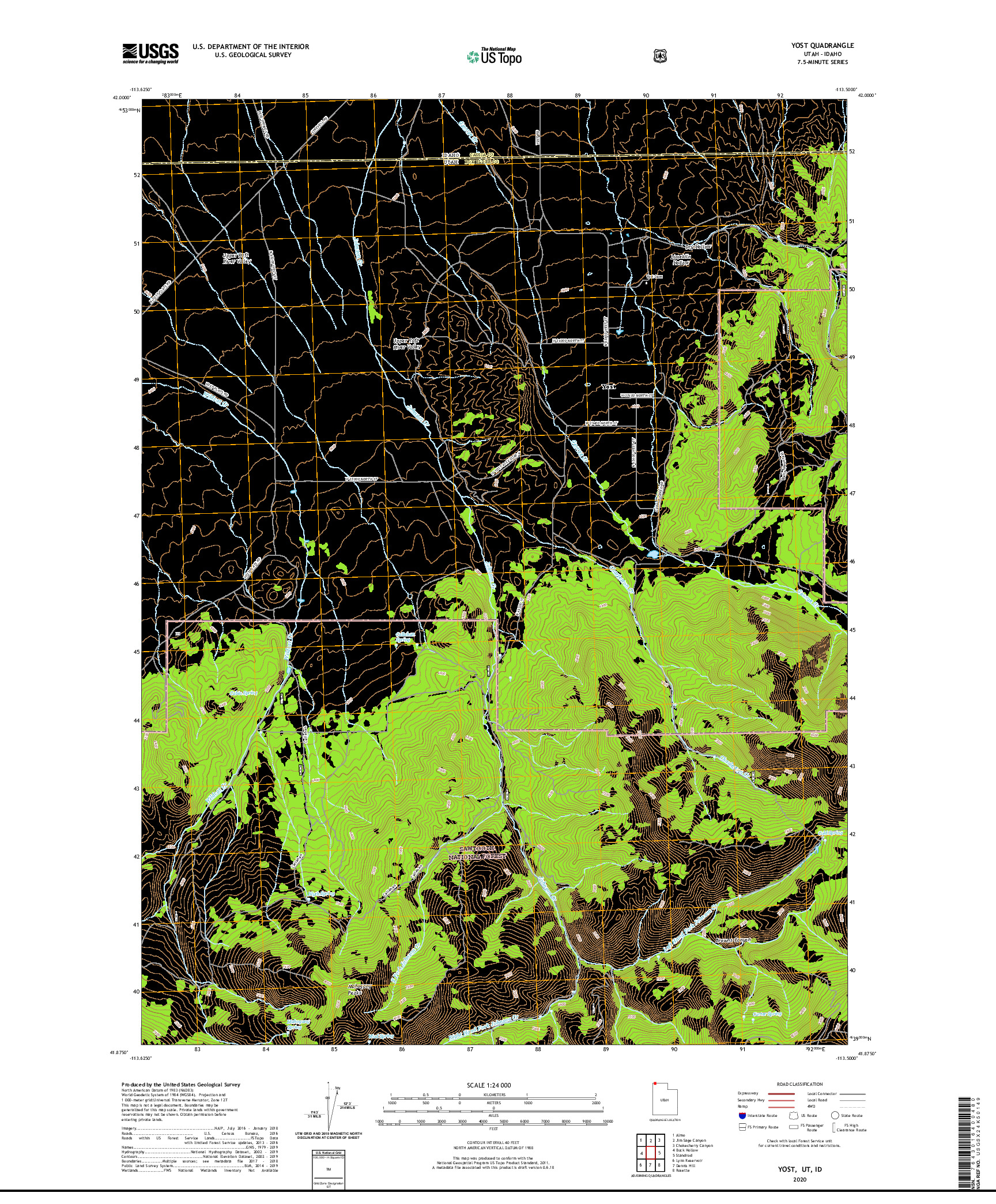 USGS US TOPO 7.5-MINUTE MAP FOR YOST, UT,ID 2020