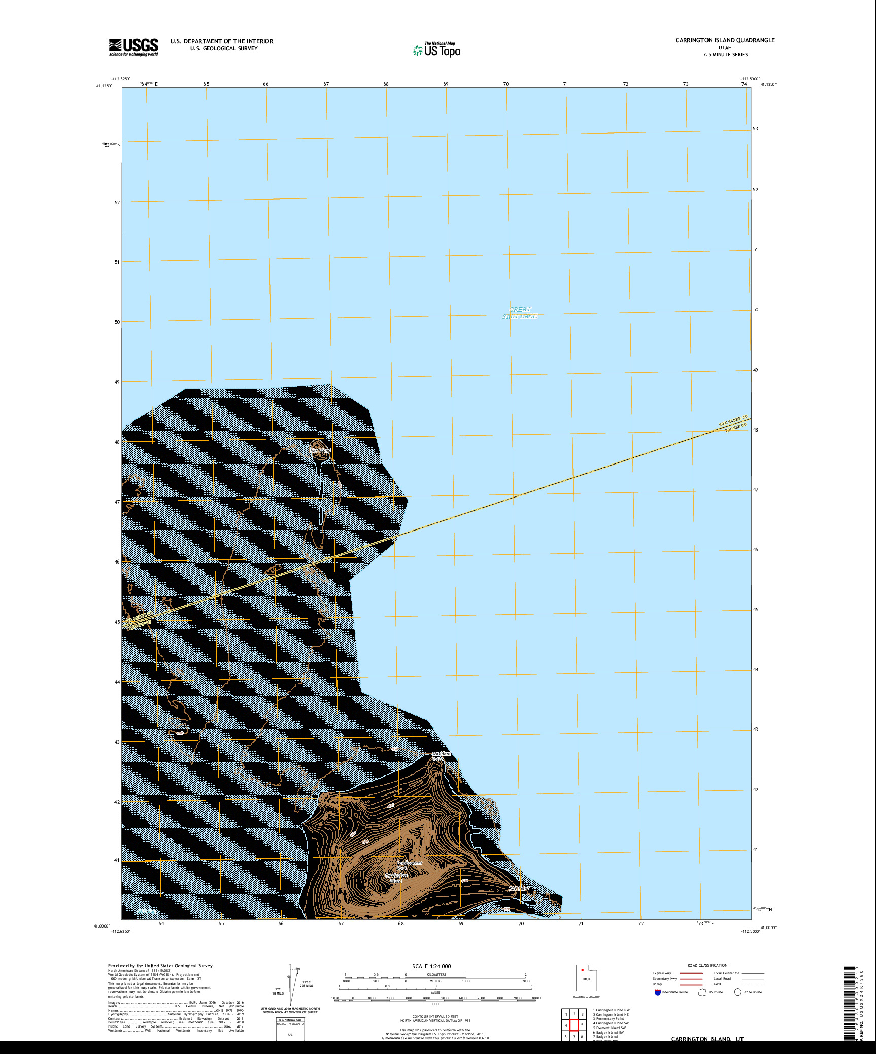 USGS US TOPO 7.5-MINUTE MAP FOR CARRINGTON ISLAND, UT 2020