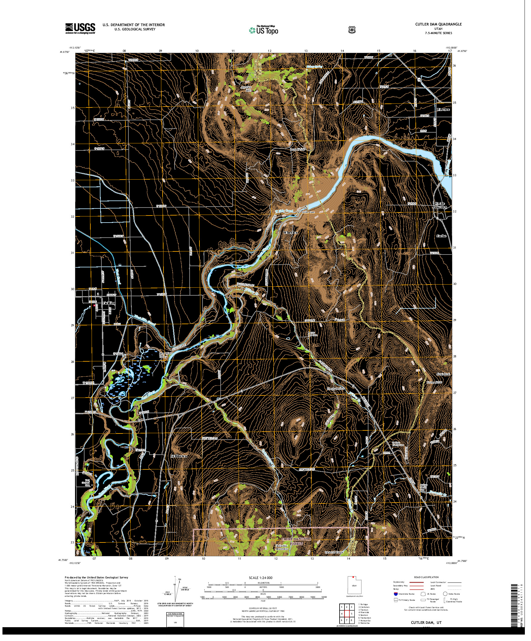 USGS US TOPO 7.5-MINUTE MAP FOR CUTLER DAM, UT 2020