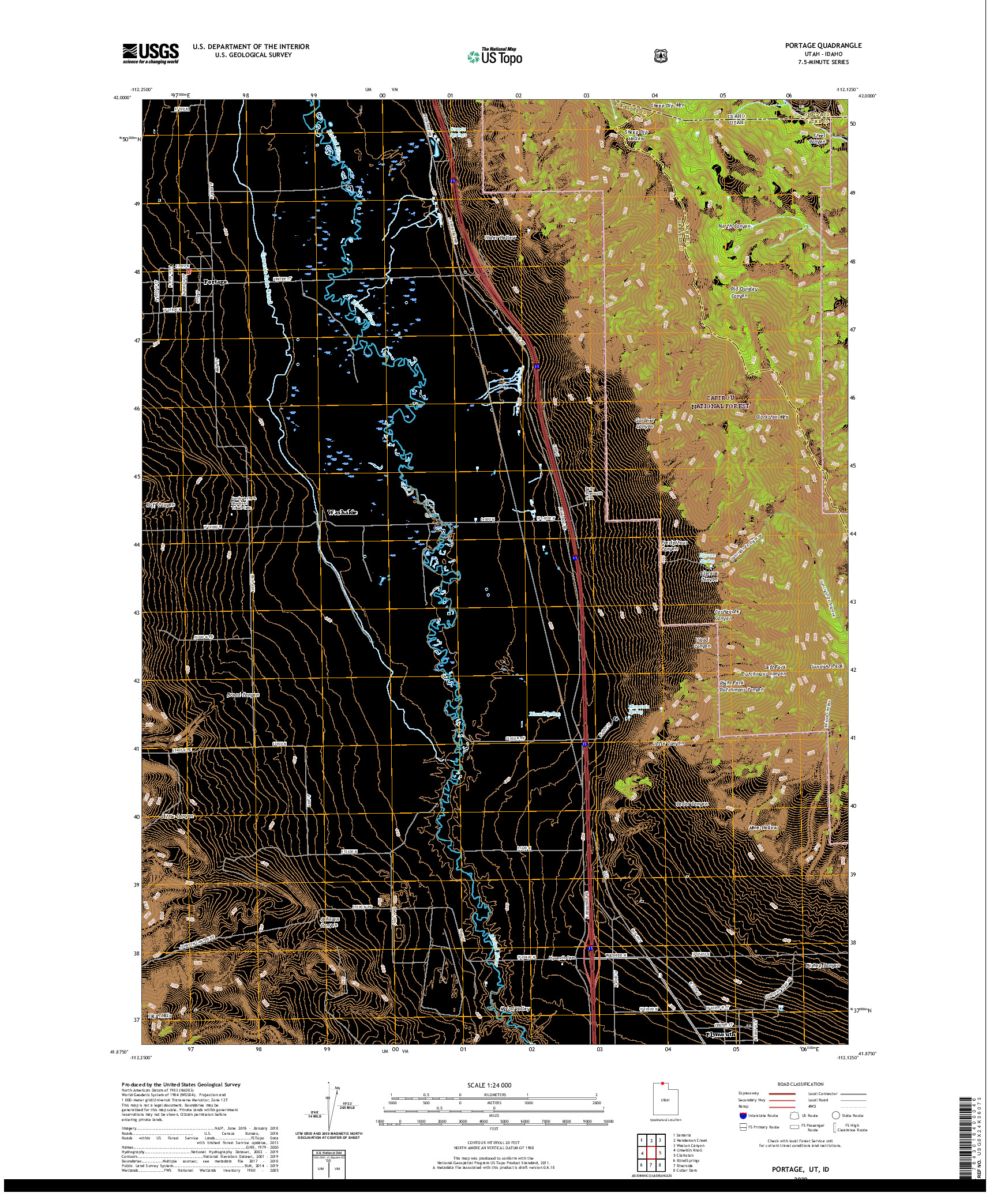 USGS US TOPO 7.5-MINUTE MAP FOR PORTAGE, UT,ID 2020
