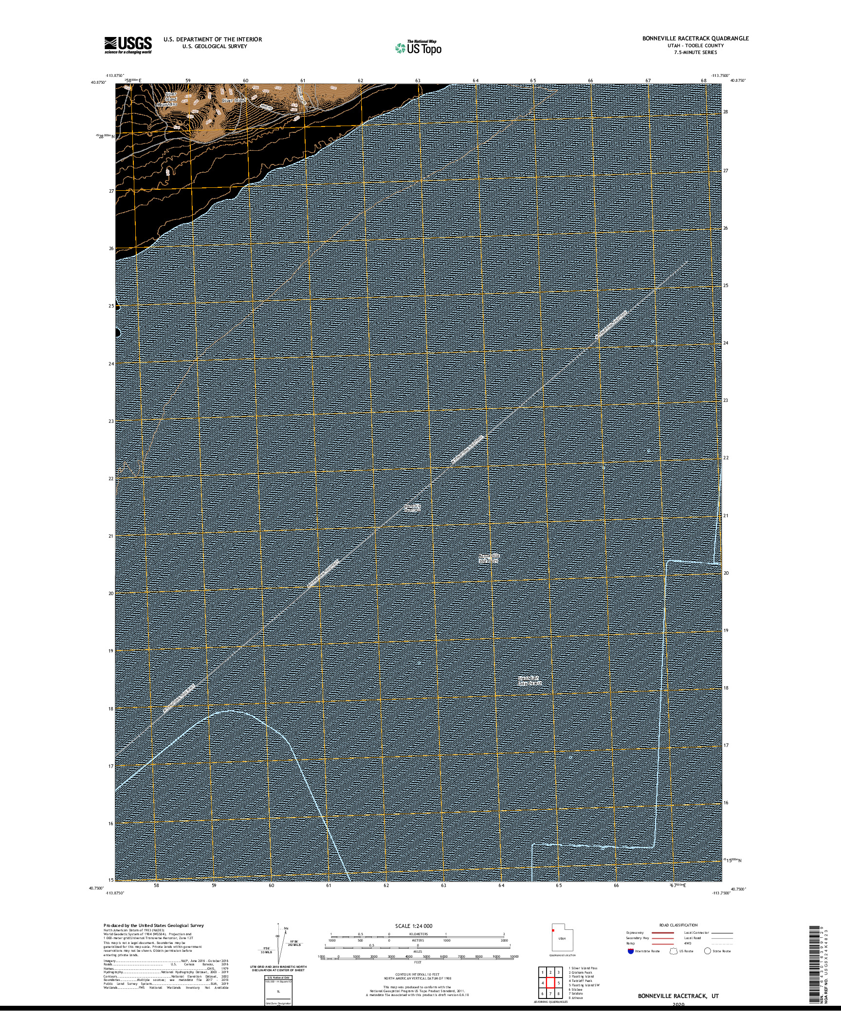 USGS US TOPO 7.5-MINUTE MAP FOR BONNEVILLE RACETRACK, UT 2020