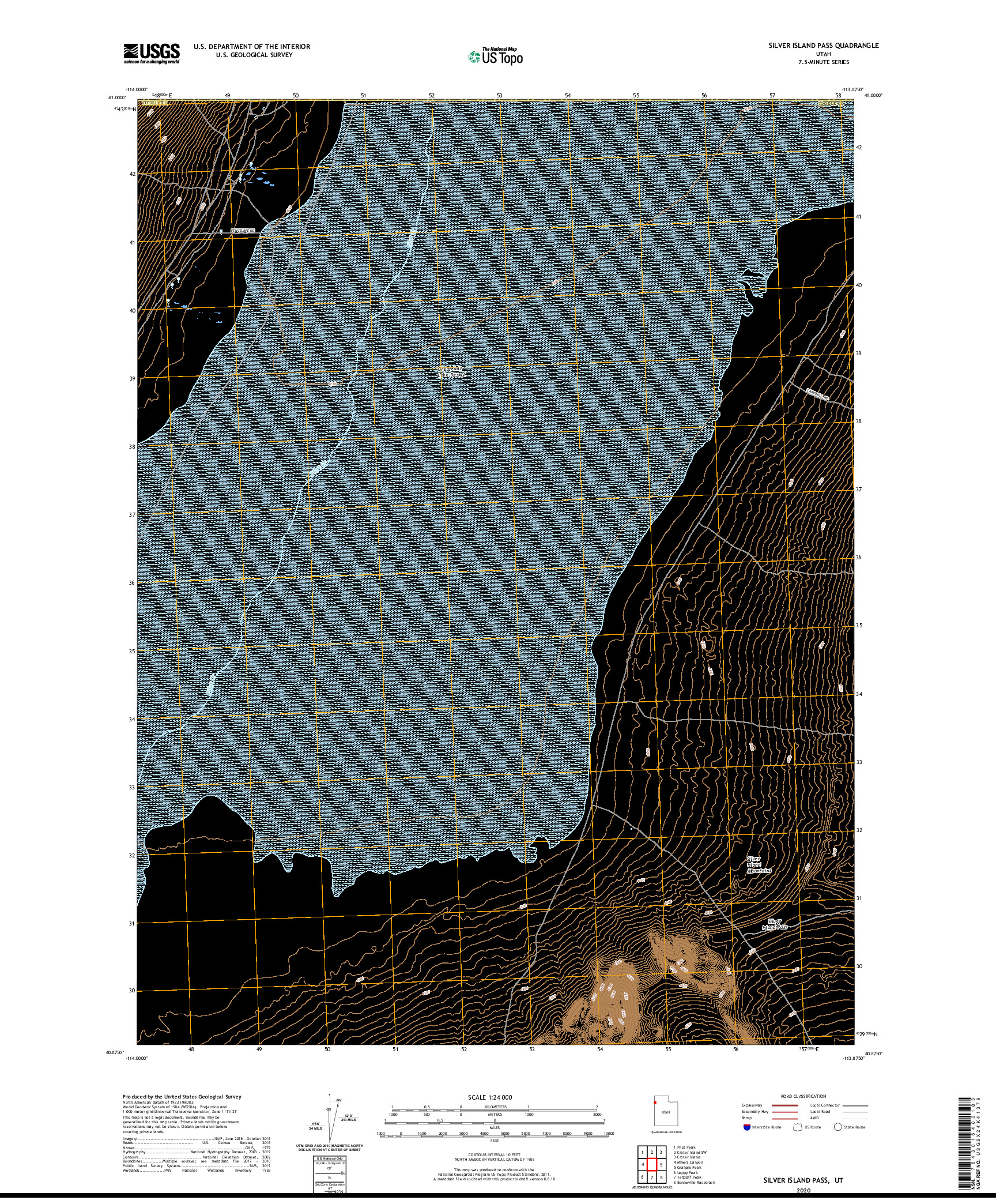 USGS US TOPO 7.5-MINUTE MAP FOR SILVER ISLAND PASS, UT 2020