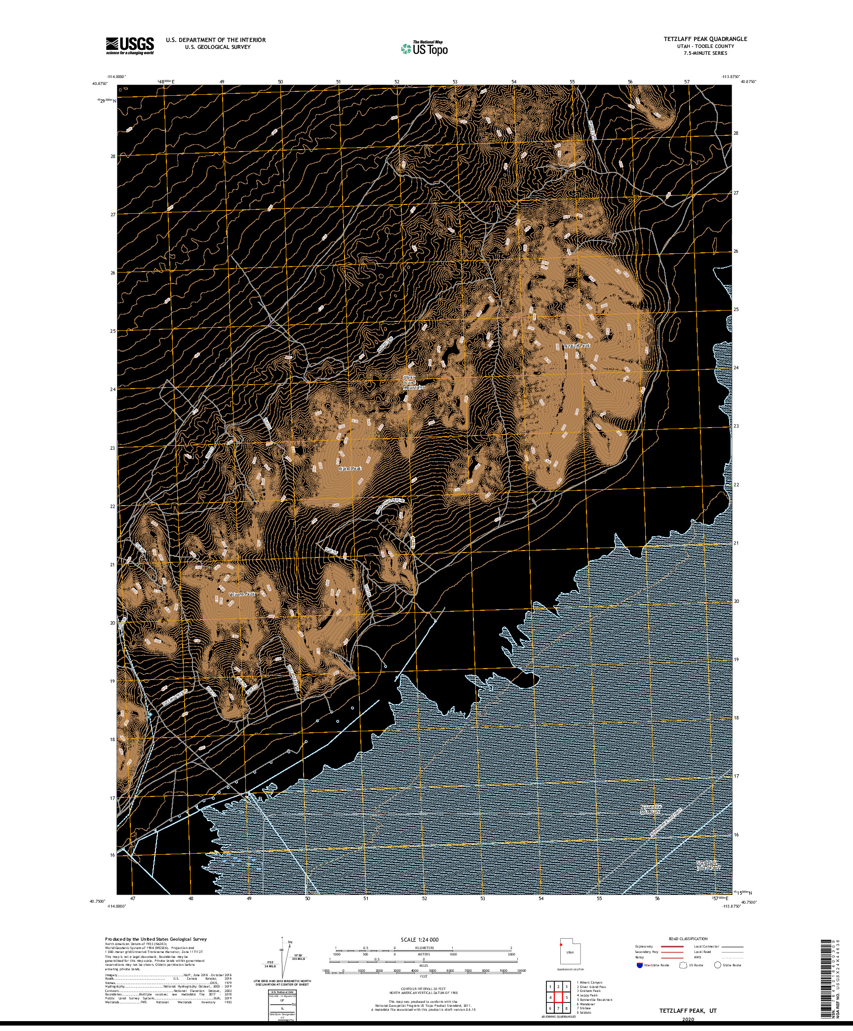 USGS US TOPO 7.5-MINUTE MAP FOR TETZLAFF PEAK, UT 2020