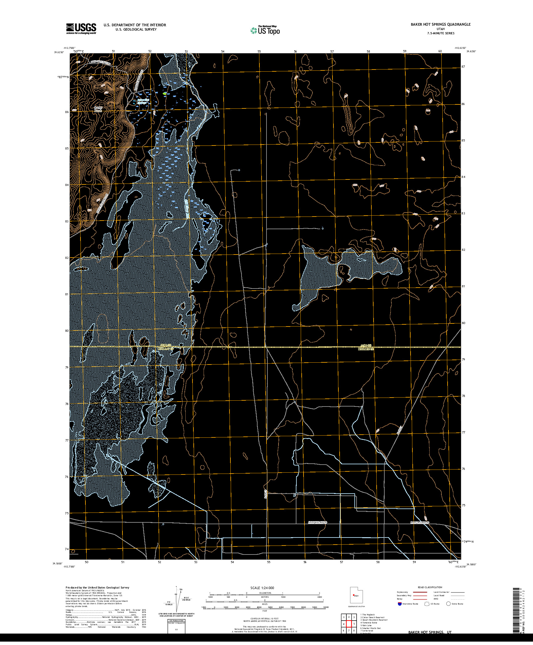 USGS US TOPO 7.5-MINUTE MAP FOR BAKER HOT SPRINGS, UT 2020