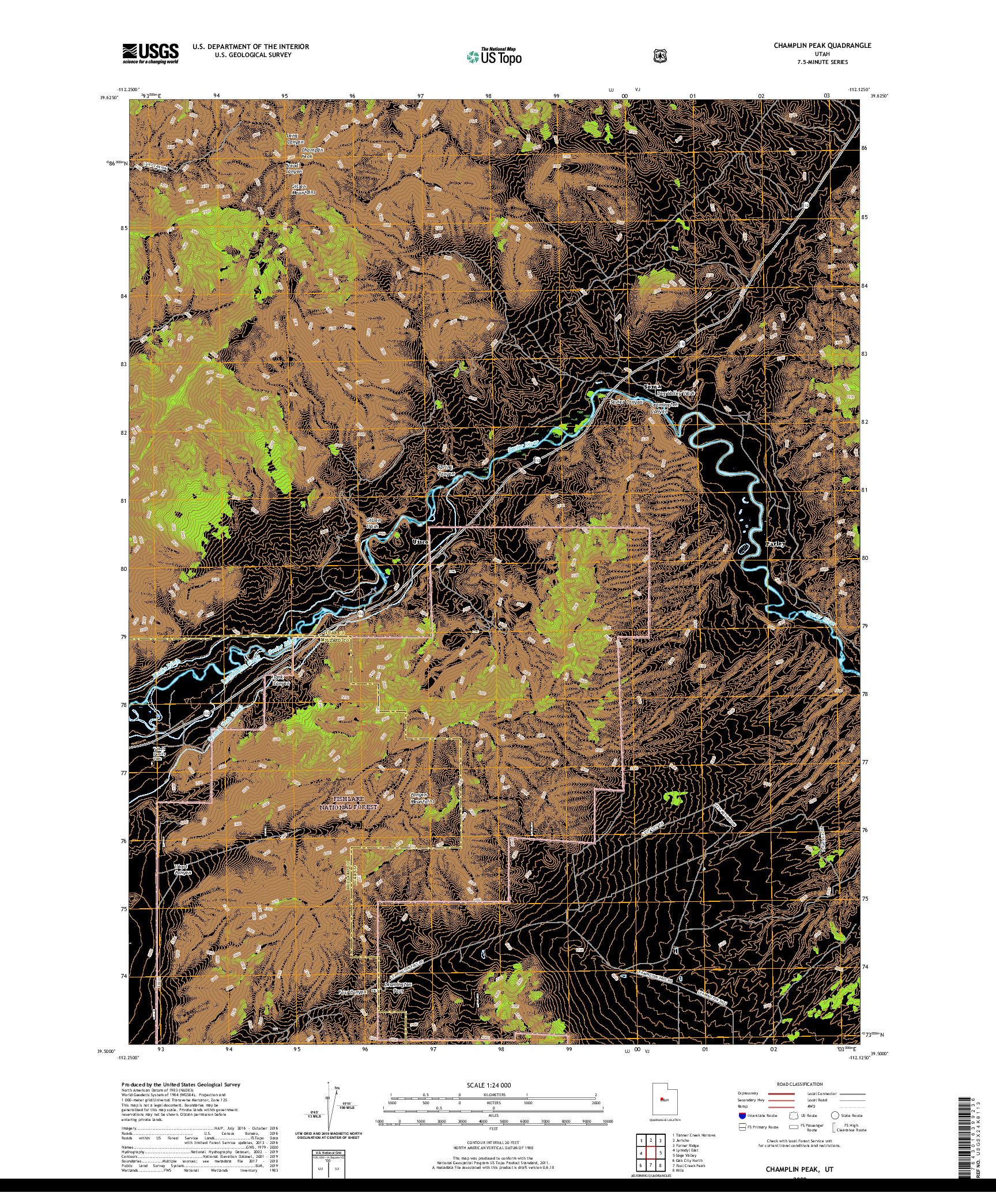 USGS US TOPO 7.5-MINUTE MAP FOR CHAMPLIN PEAK, UT 2020