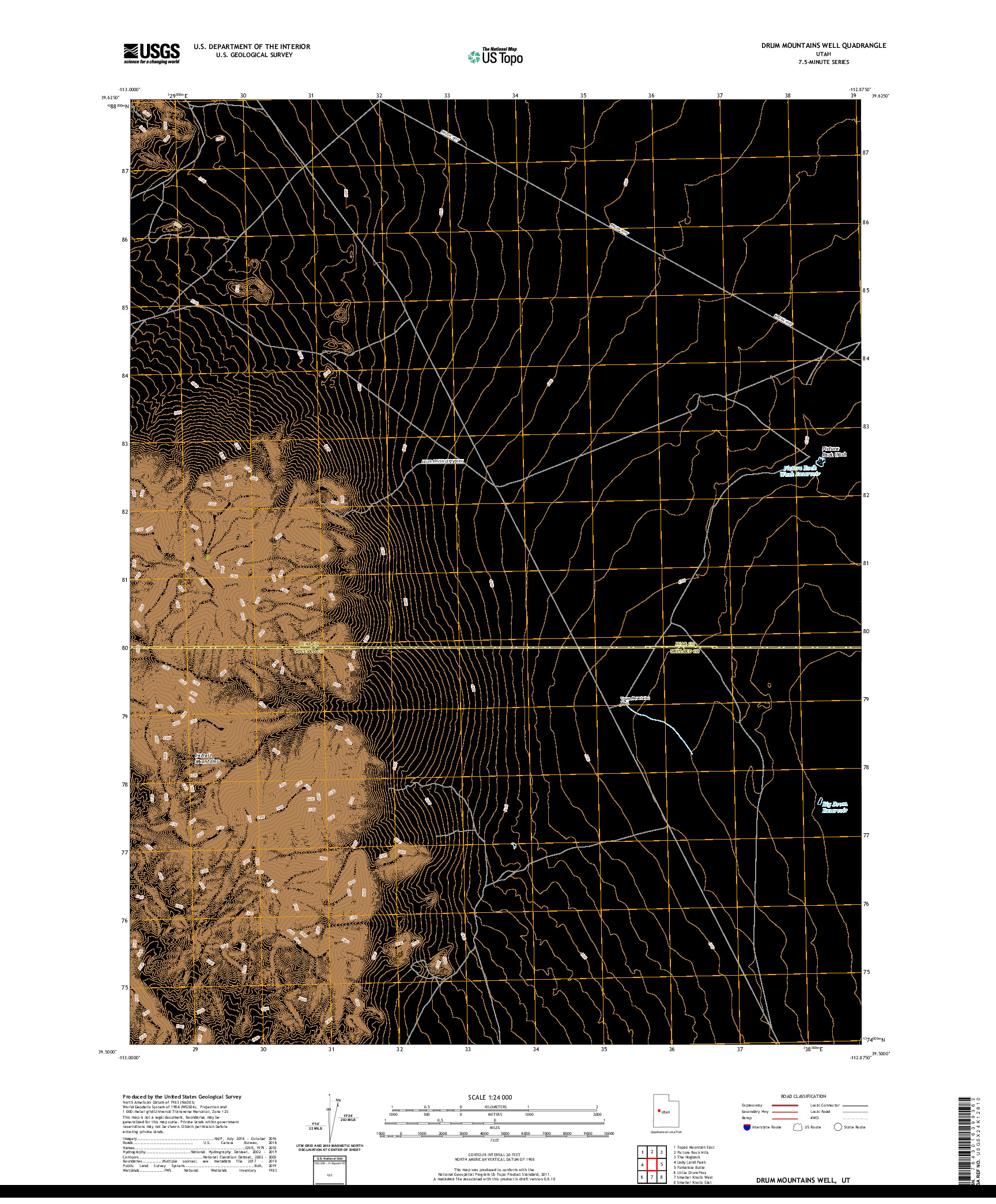 USGS US TOPO 7.5-MINUTE MAP FOR DRUM MOUNTAINS WELL, UT 2020