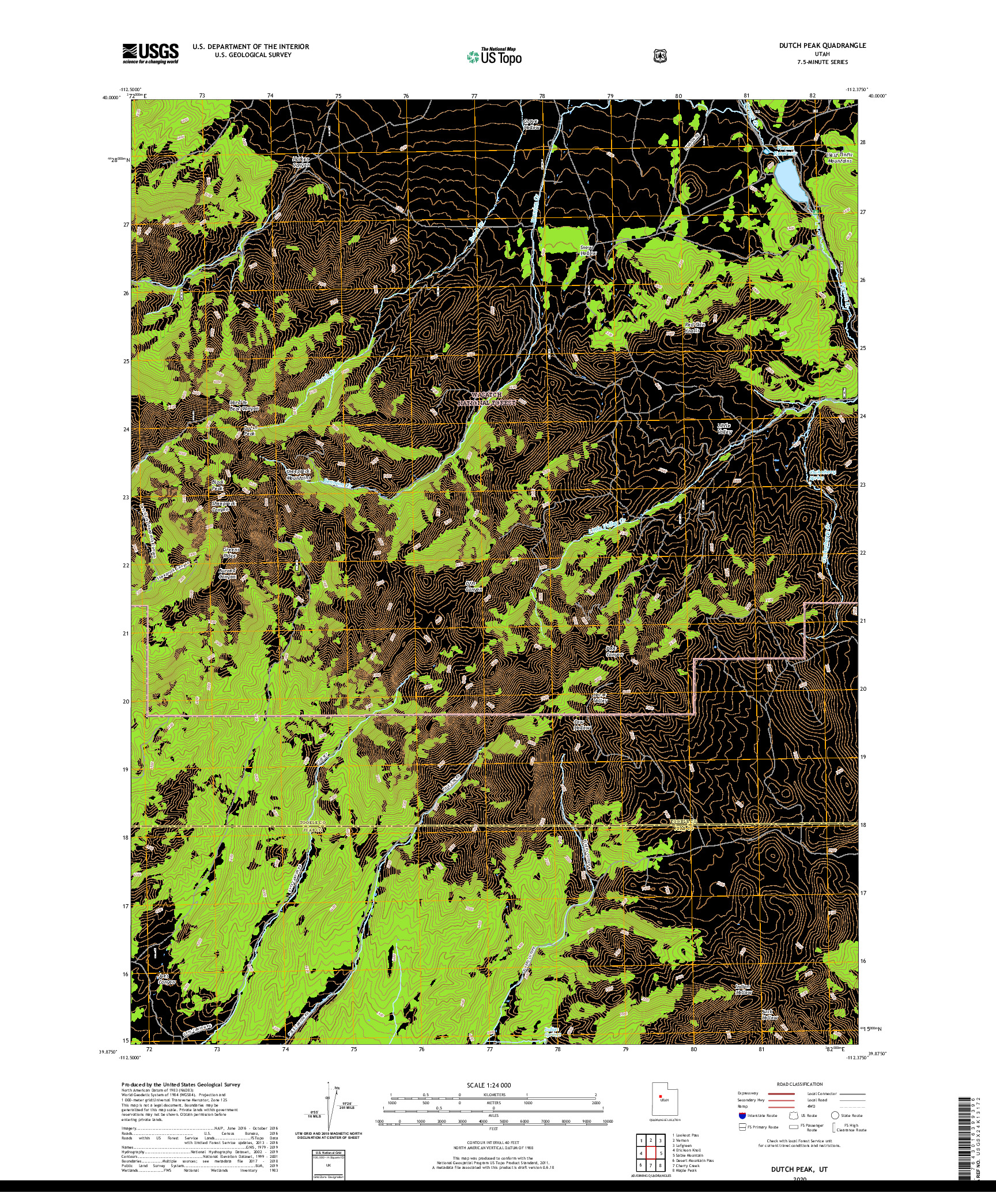 USGS US TOPO 7.5-MINUTE MAP FOR DUTCH PEAK, UT 2020