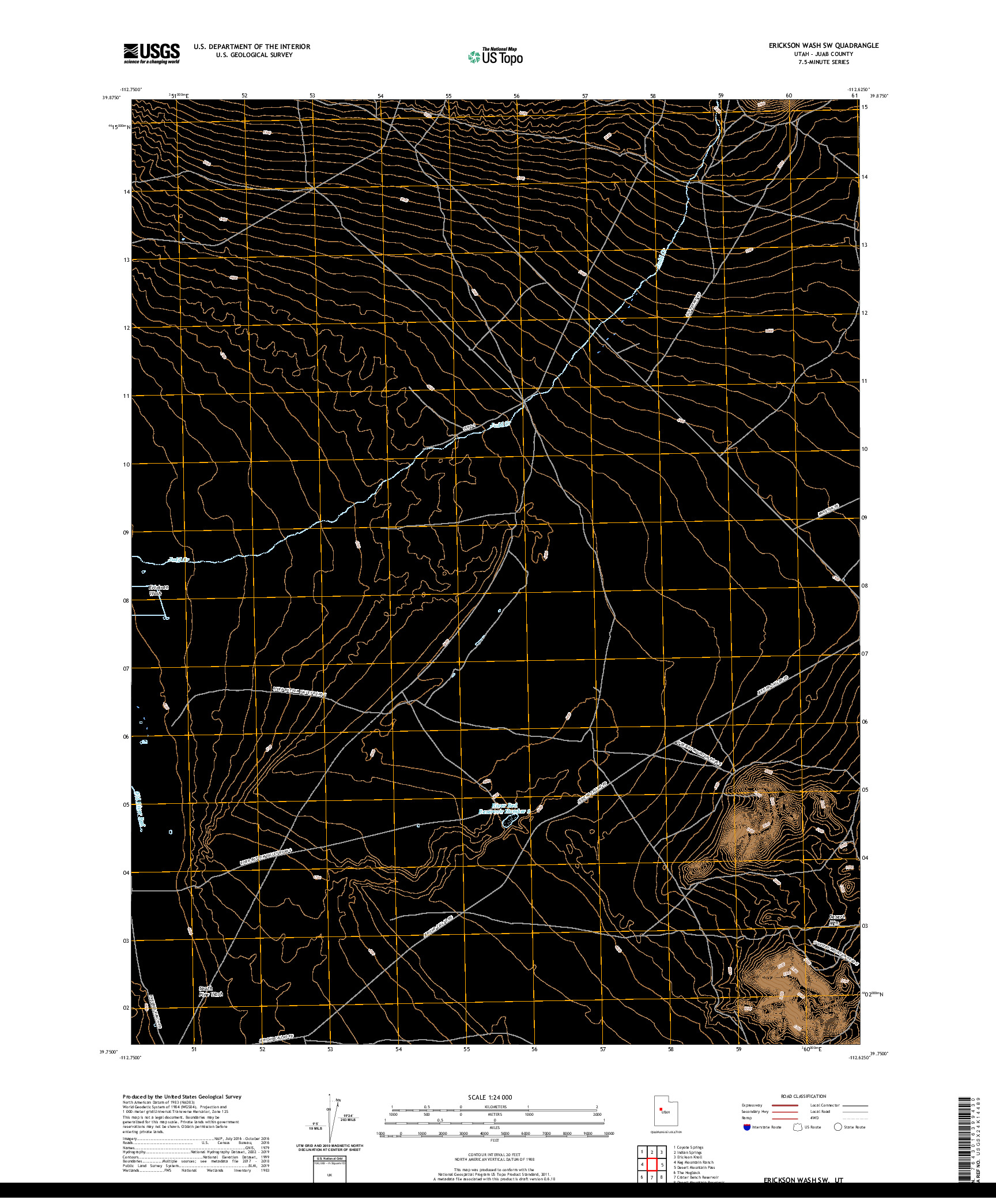 USGS US TOPO 7.5-MINUTE MAP FOR ERICKSON WASH SW, UT 2020