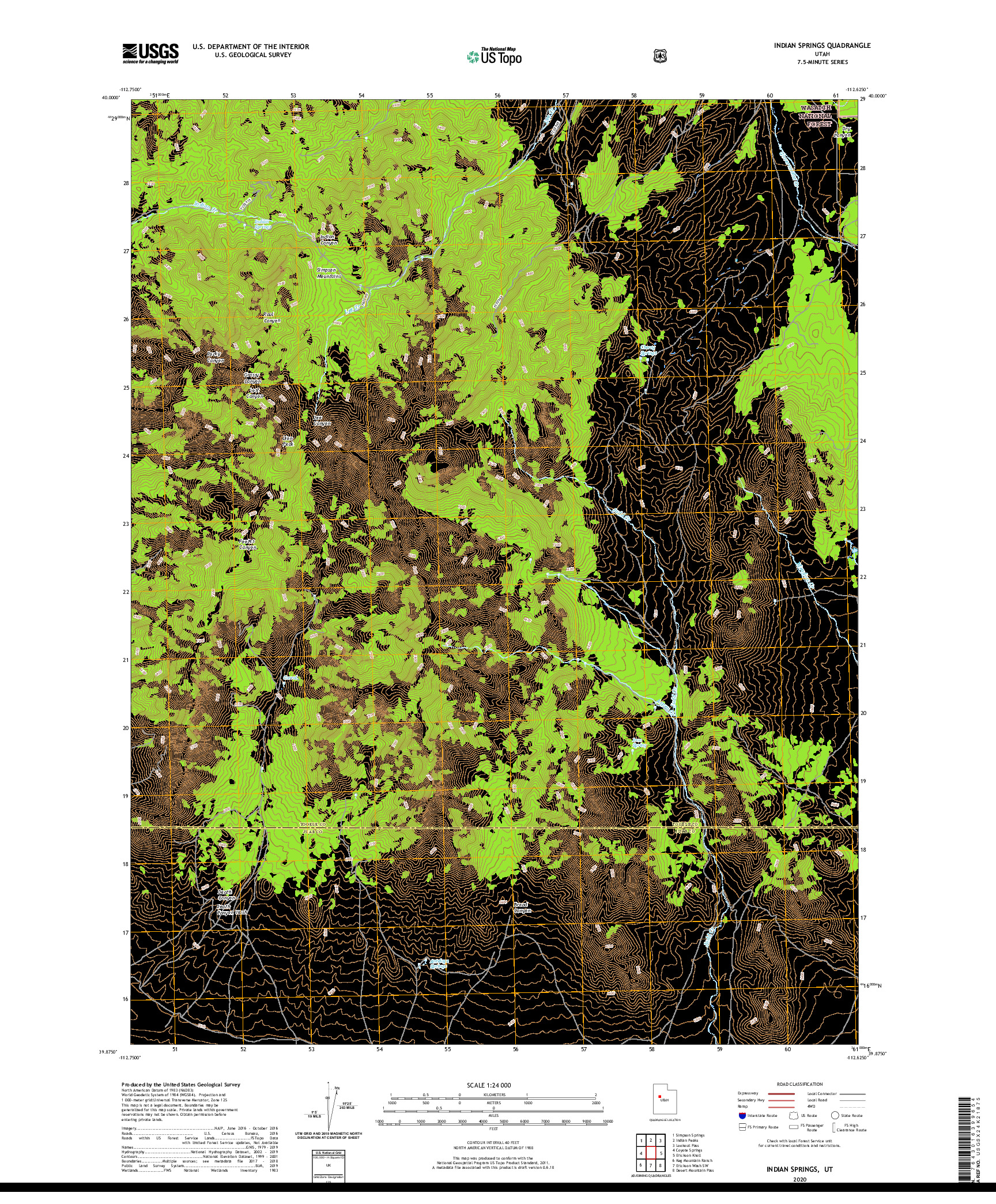 USGS US TOPO 7.5-MINUTE MAP FOR INDIAN SPRINGS, UT 2020