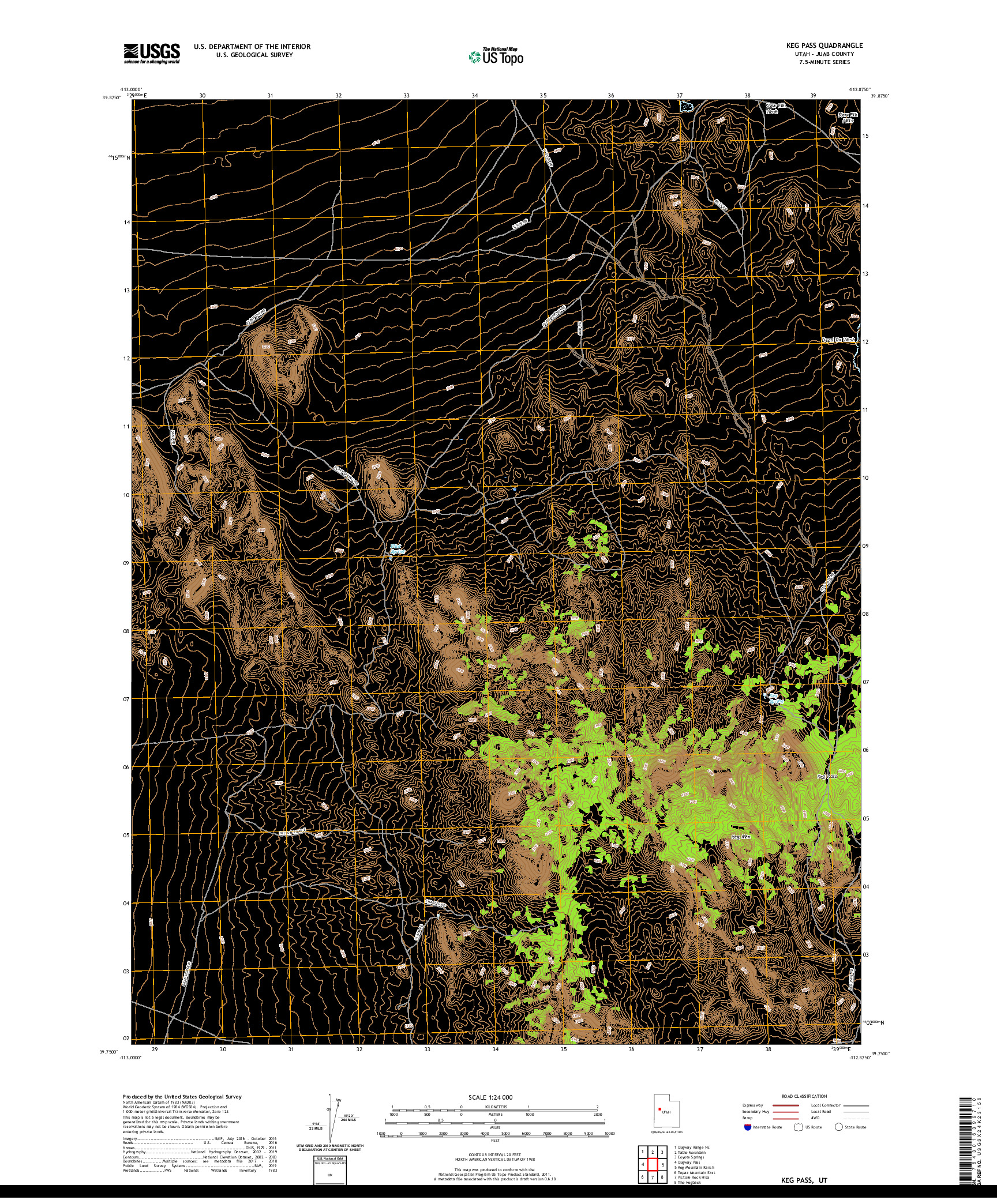 USGS US TOPO 7.5-MINUTE MAP FOR KEG PASS, UT 2020