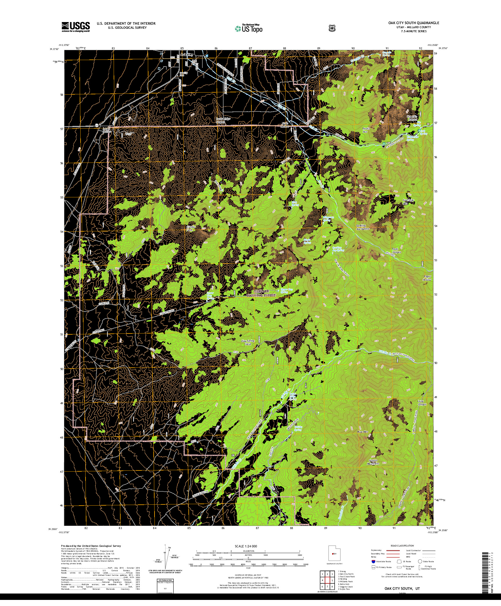 USGS US TOPO 7.5-MINUTE MAP FOR OAK CITY SOUTH, UT 2020