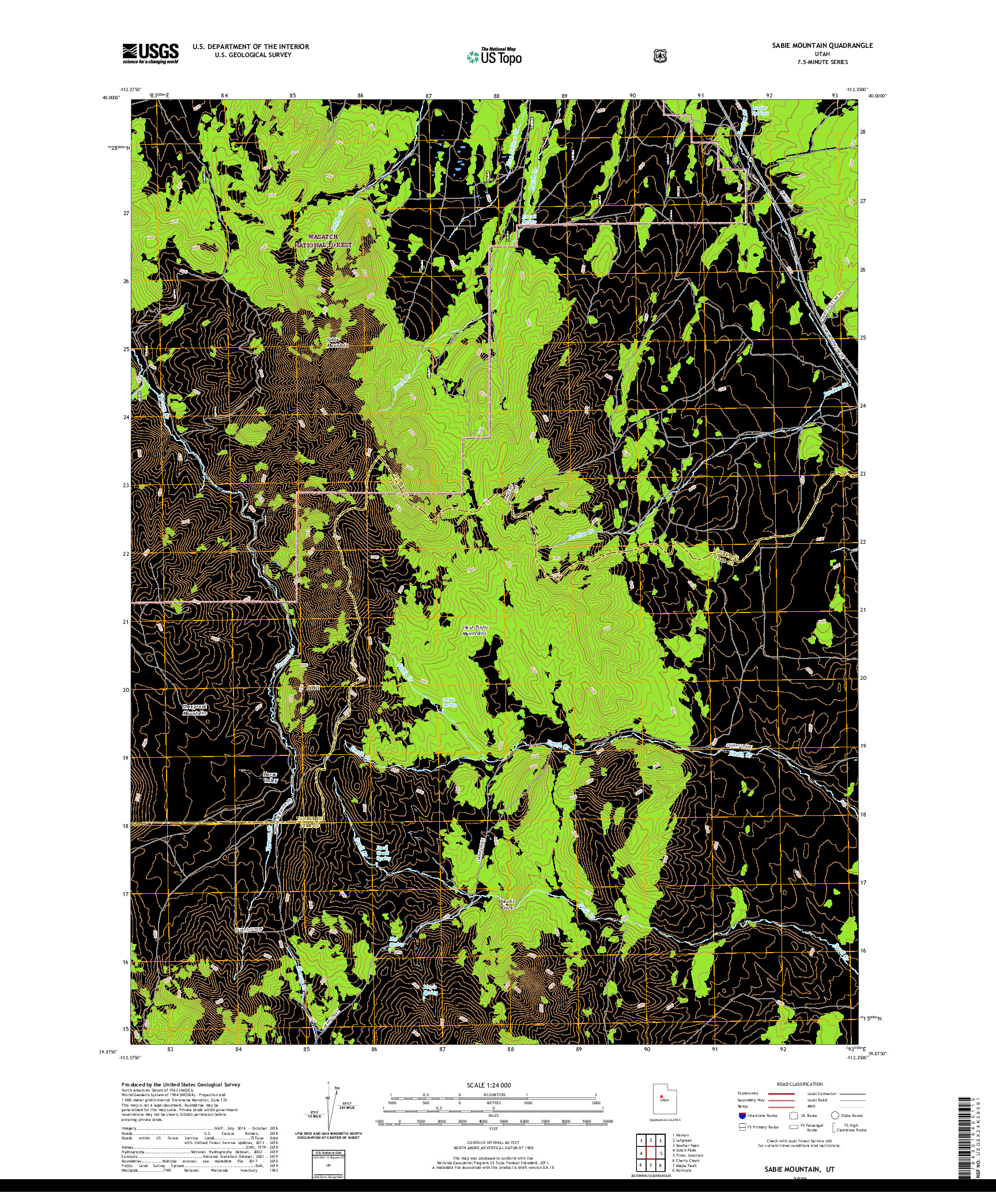 USGS US TOPO 7.5-MINUTE MAP FOR SABIE MOUNTAIN, UT 2020