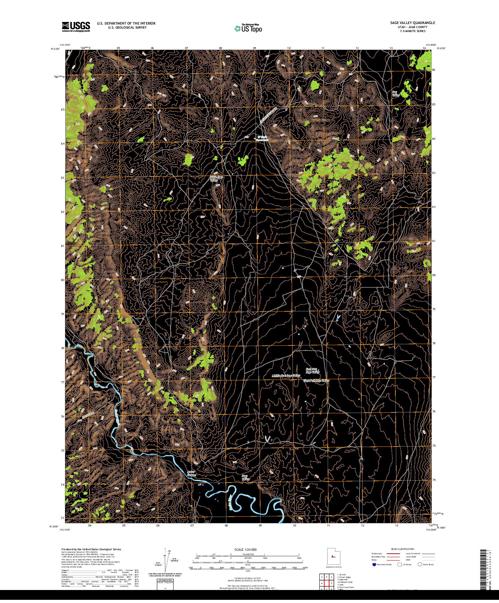 USGS US TOPO 7.5-MINUTE MAP FOR SAGE VALLEY, UT 2020