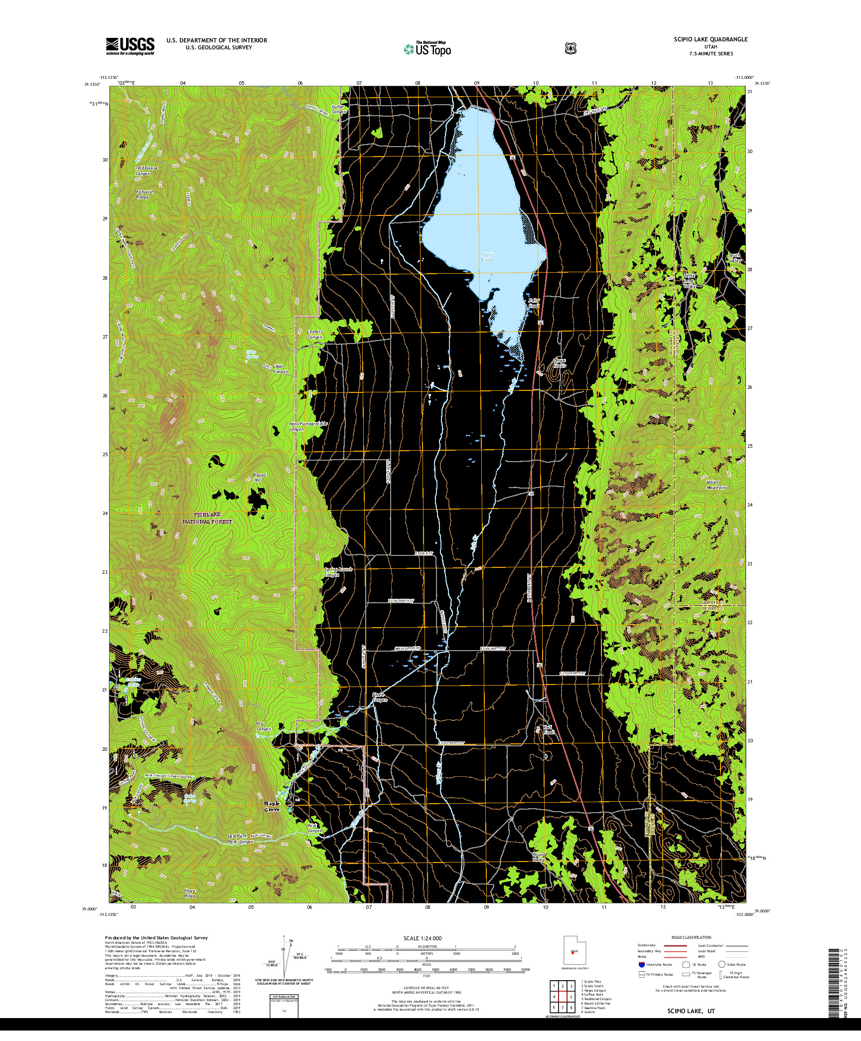 USGS US TOPO 7.5-MINUTE MAP FOR SCIPIO LAKE, UT 2020