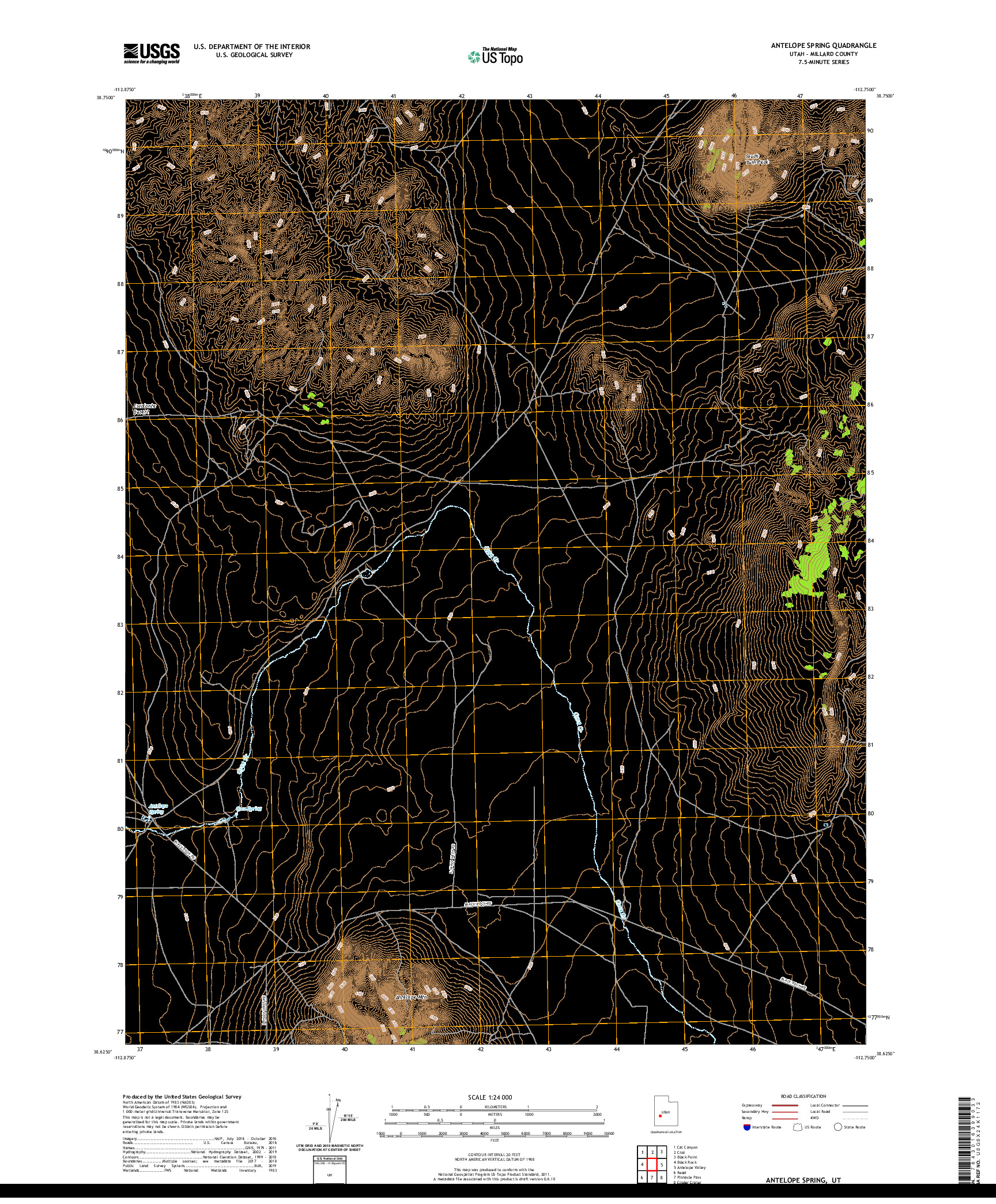 USGS US TOPO 7.5-MINUTE MAP FOR ANTELOPE SPRING, UT 2020
