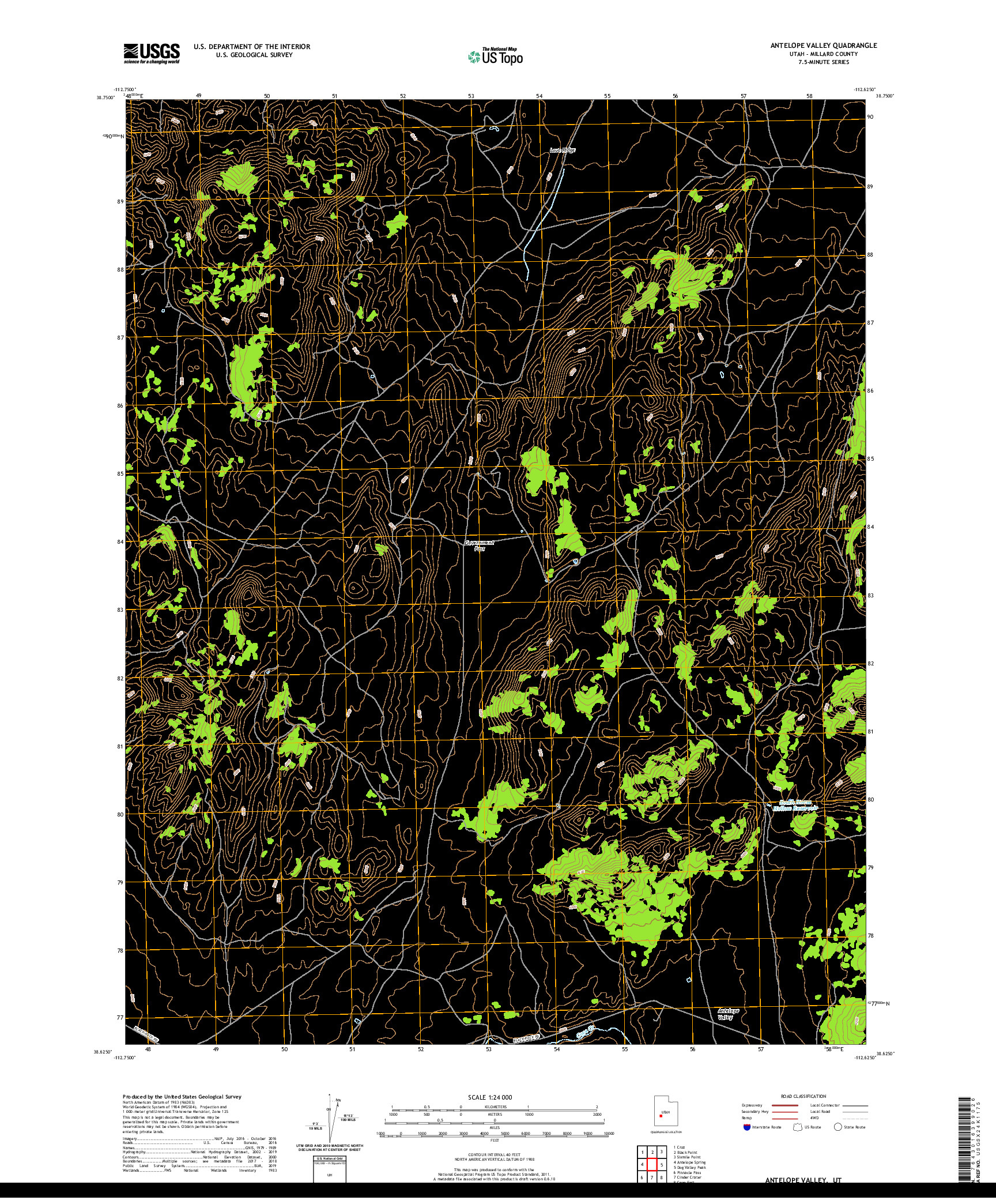 USGS US TOPO 7.5-MINUTE MAP FOR ANTELOPE VALLEY, UT 2020