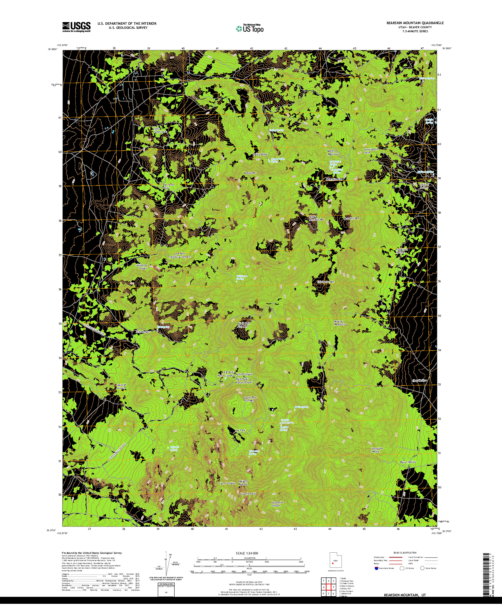 USGS US TOPO 7.5-MINUTE MAP FOR BEARSKIN MOUNTAIN, UT 2020