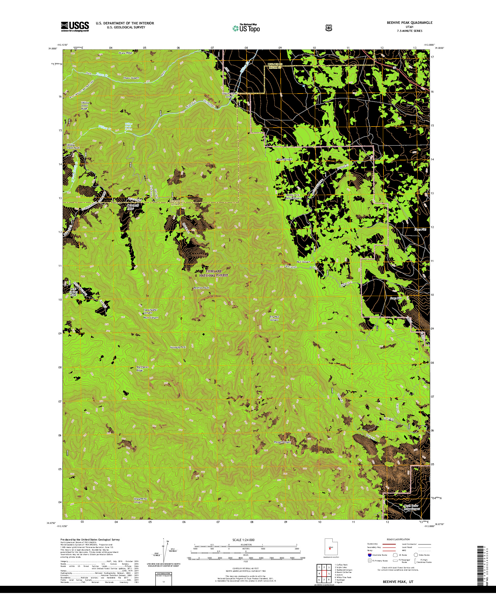 USGS US TOPO 7.5-MINUTE MAP FOR BEEHIVE PEAK, UT 2020