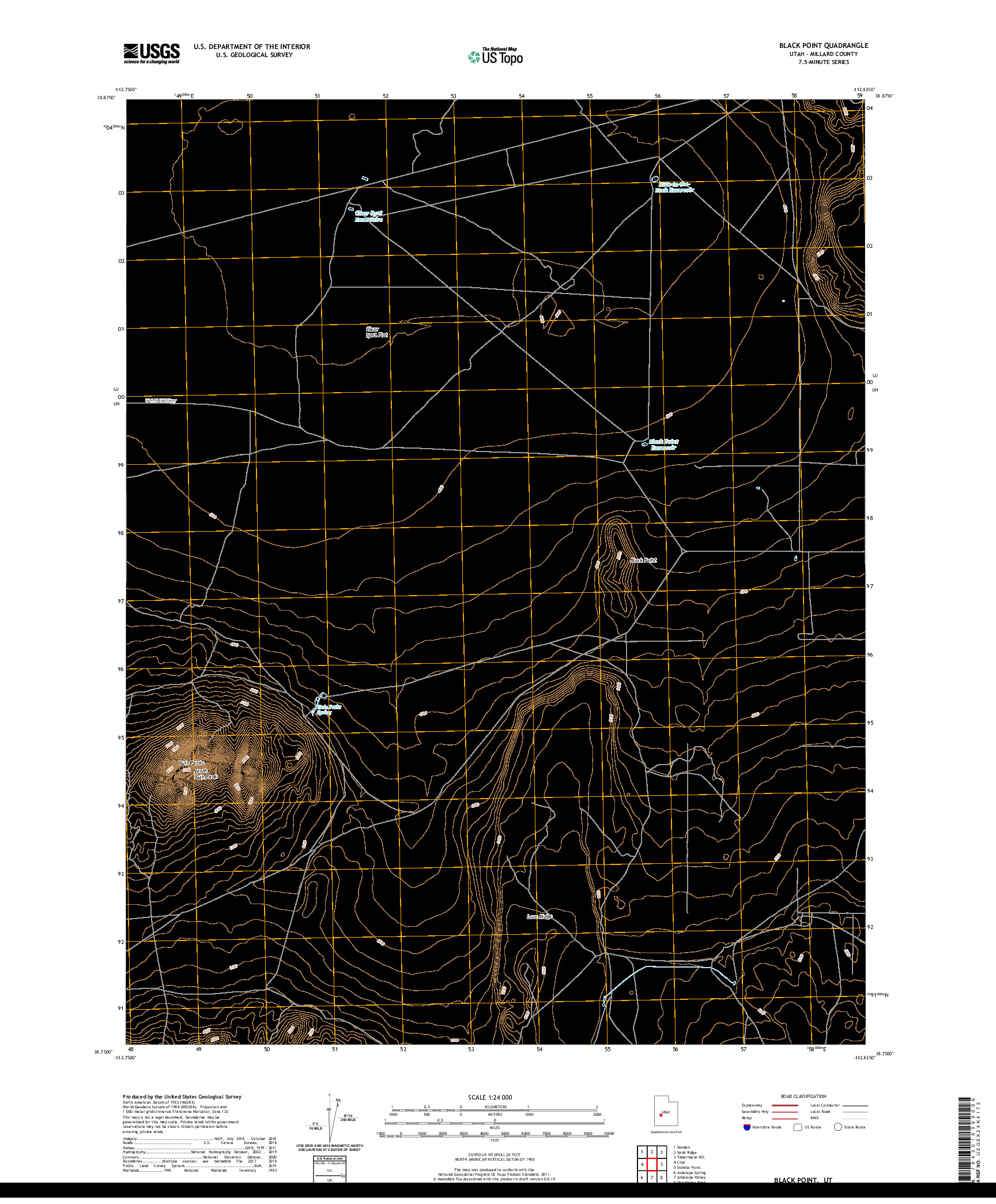 USGS US TOPO 7.5-MINUTE MAP FOR BLACK POINT, UT 2020