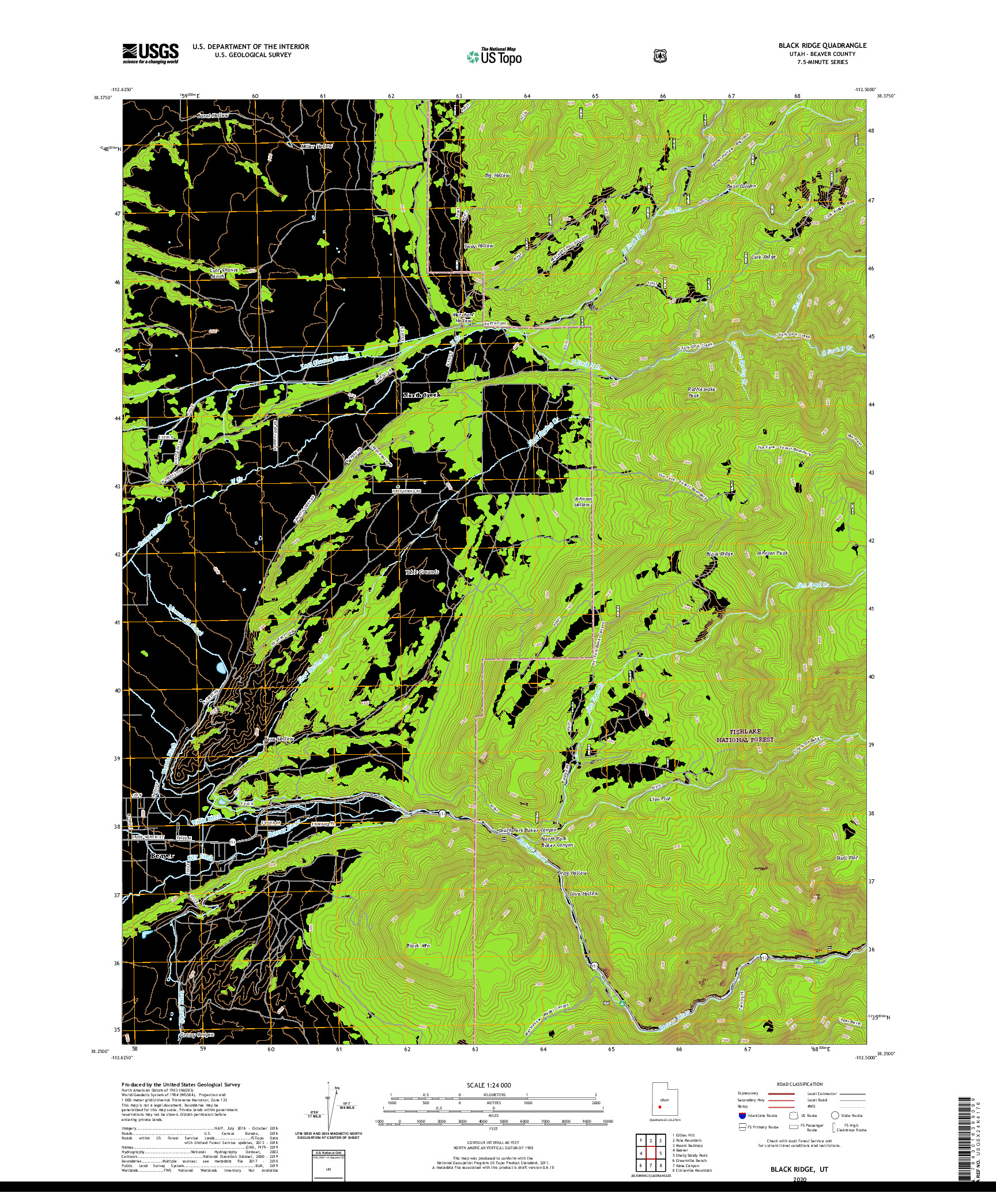 USGS US TOPO 7.5-MINUTE MAP FOR BLACK RIDGE, UT 2020