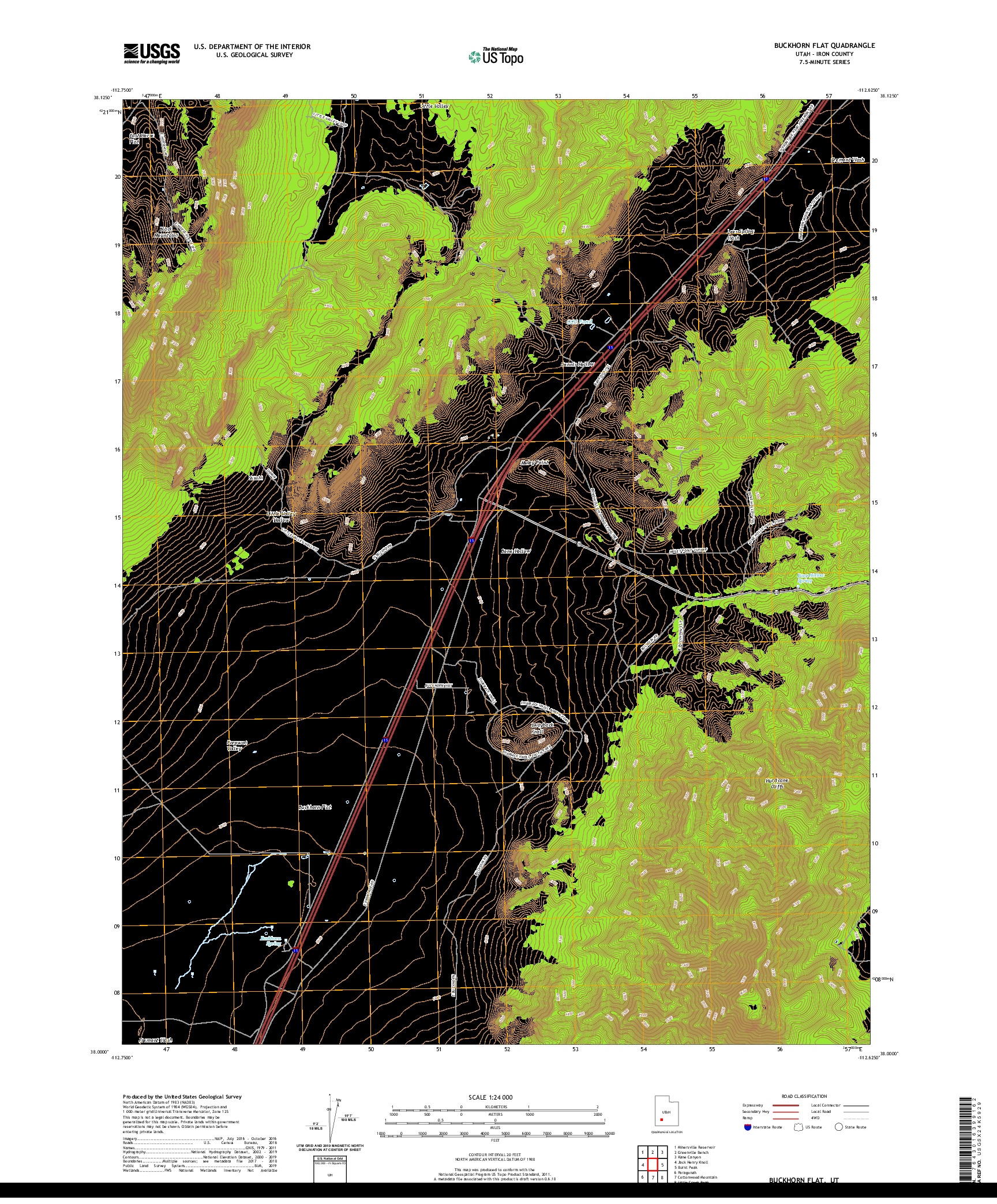 USGS US TOPO 7.5-MINUTE MAP FOR BUCKHORN FLAT, UT 2020