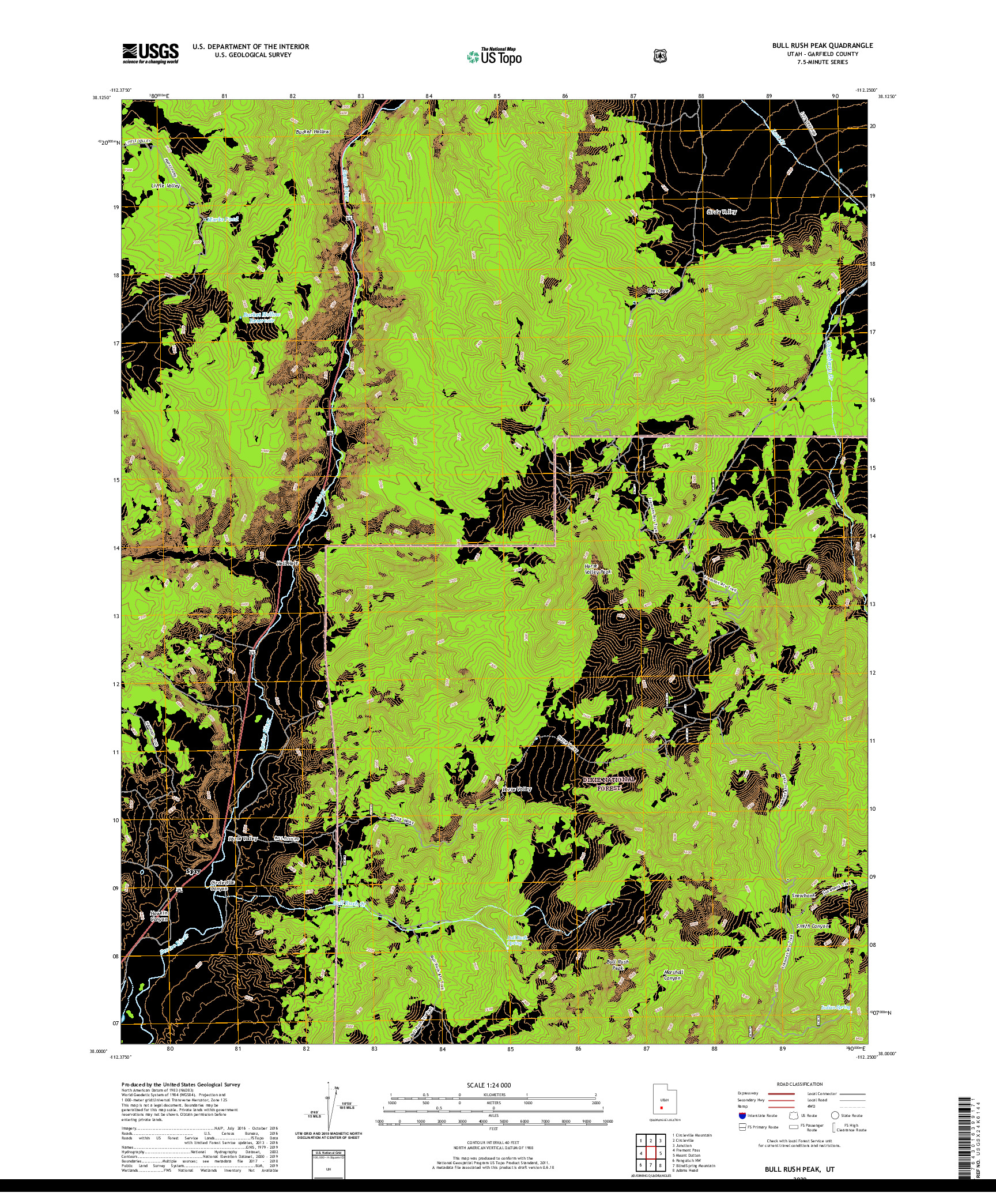 USGS US TOPO 7.5-MINUTE MAP FOR BULL RUSH PEAK, UT 2020