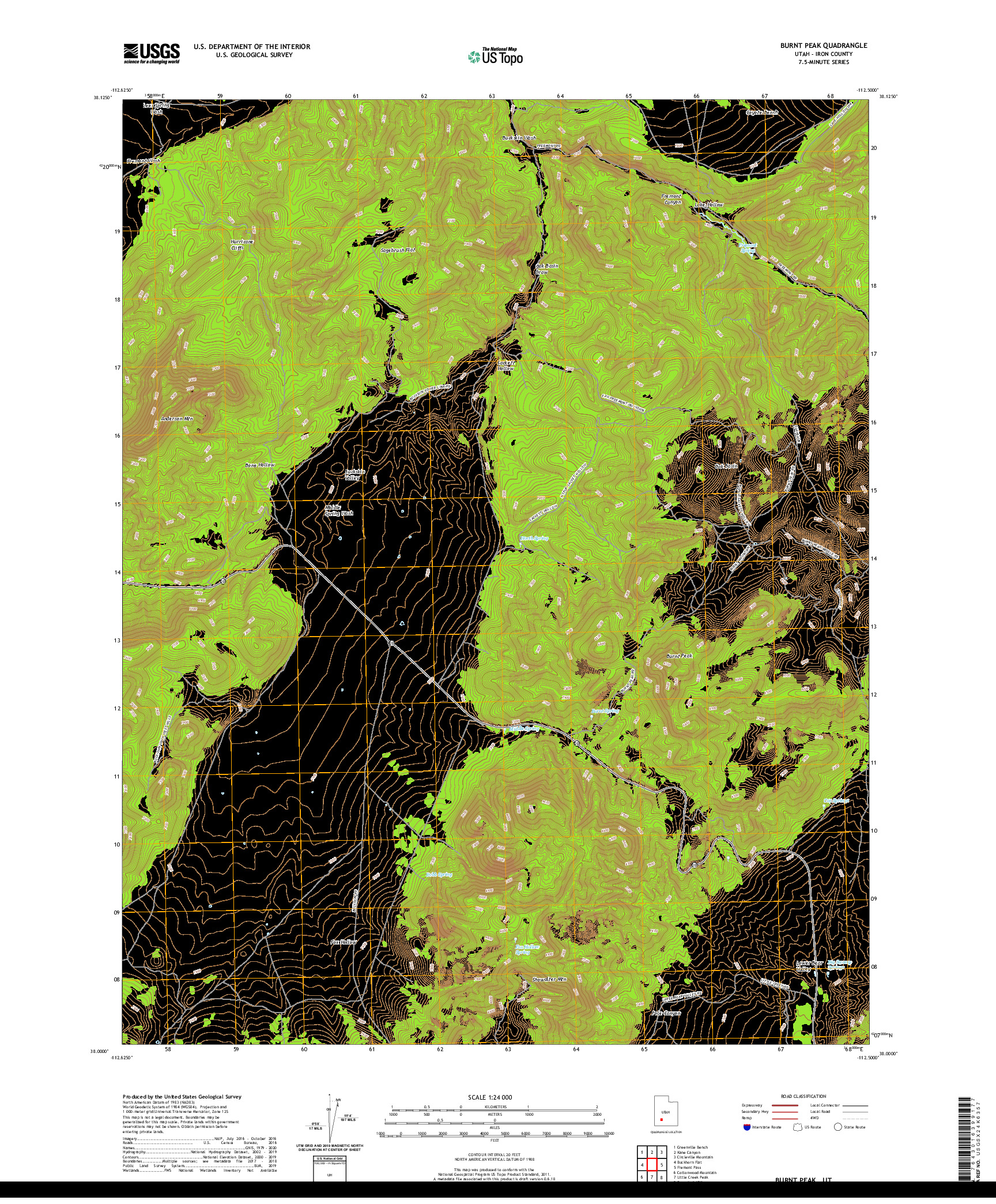 USGS US TOPO 7.5-MINUTE MAP FOR BURNT PEAK, UT 2020