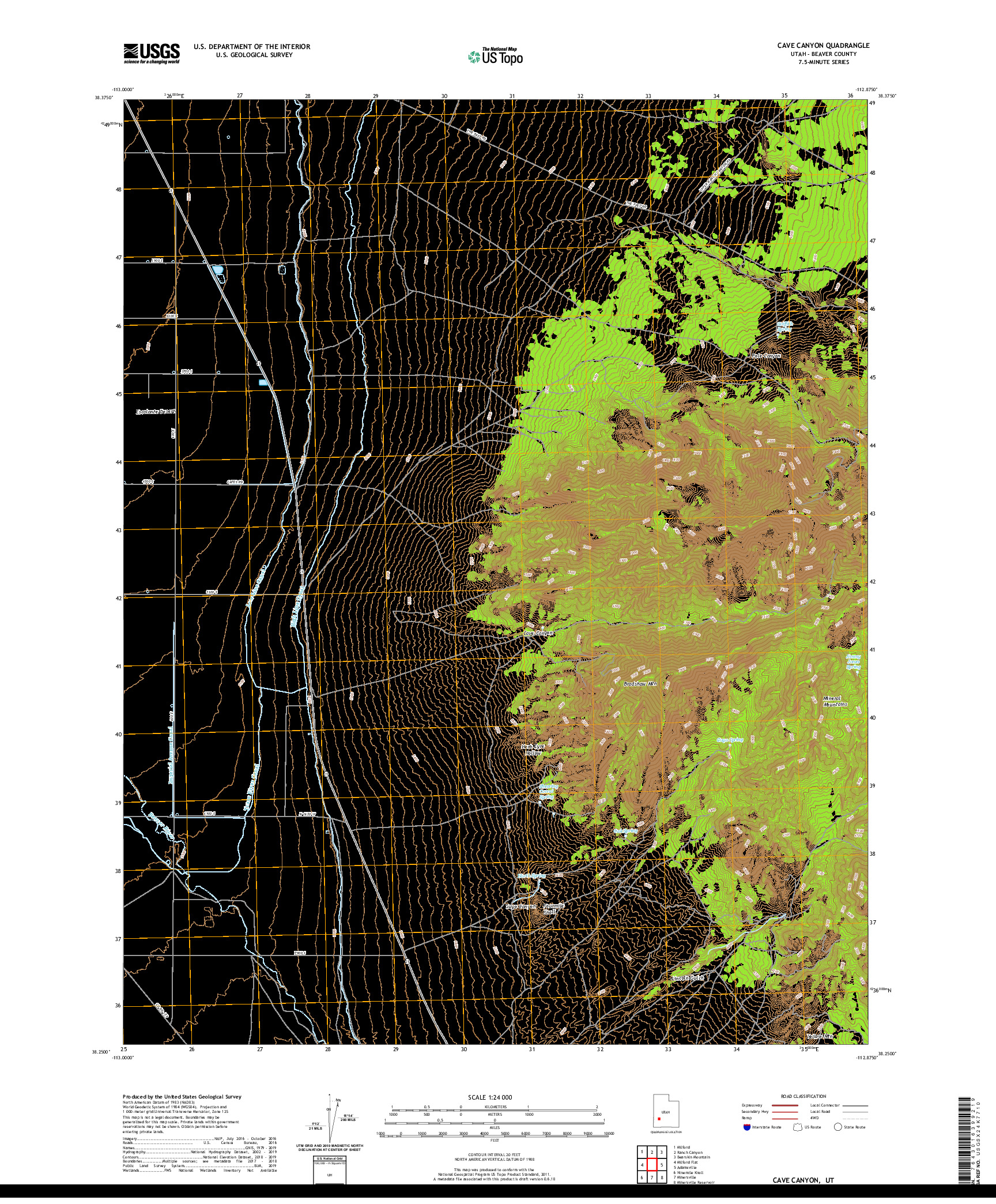 USGS US TOPO 7.5-MINUTE MAP FOR CAVE CANYON, UT 2020