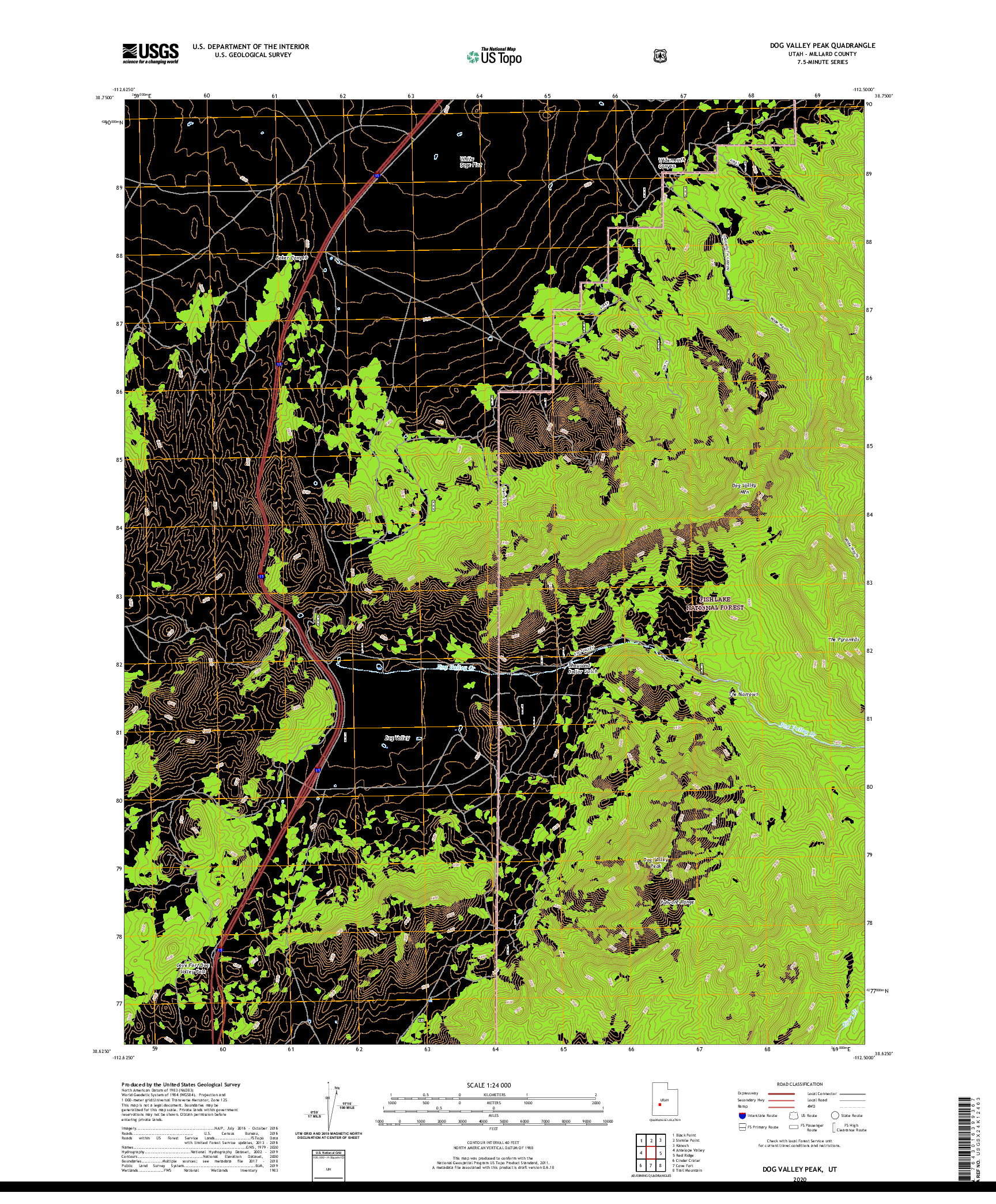 USGS US TOPO 7.5-MINUTE MAP FOR DOG VALLEY PEAK, UT 2020