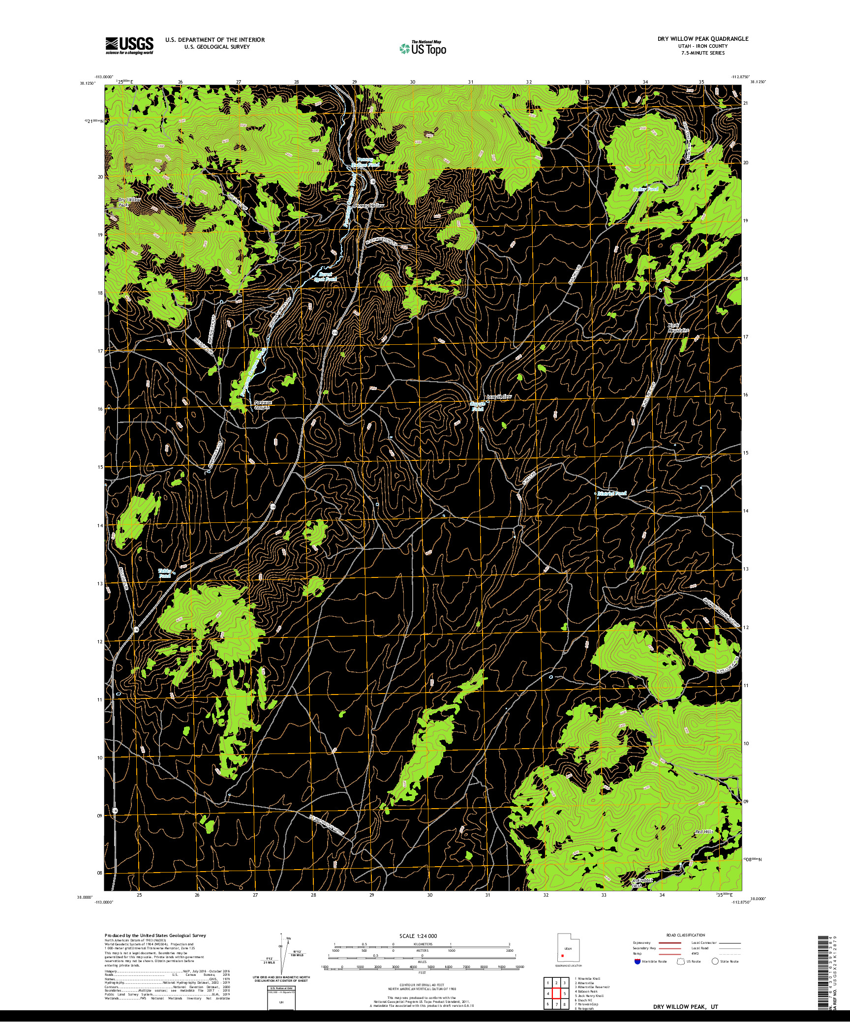 USGS US TOPO 7.5-MINUTE MAP FOR DRY WILLOW PEAK, UT 2020