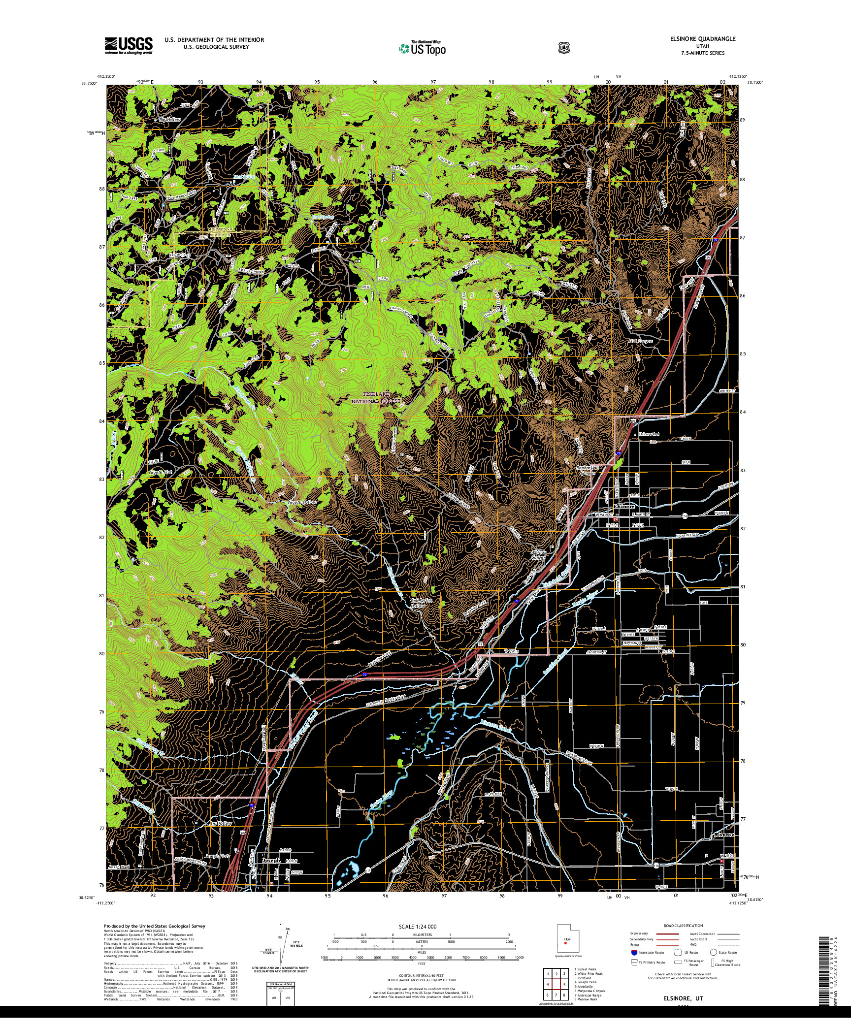USGS US TOPO 7.5-MINUTE MAP FOR ELSINORE, UT 2020