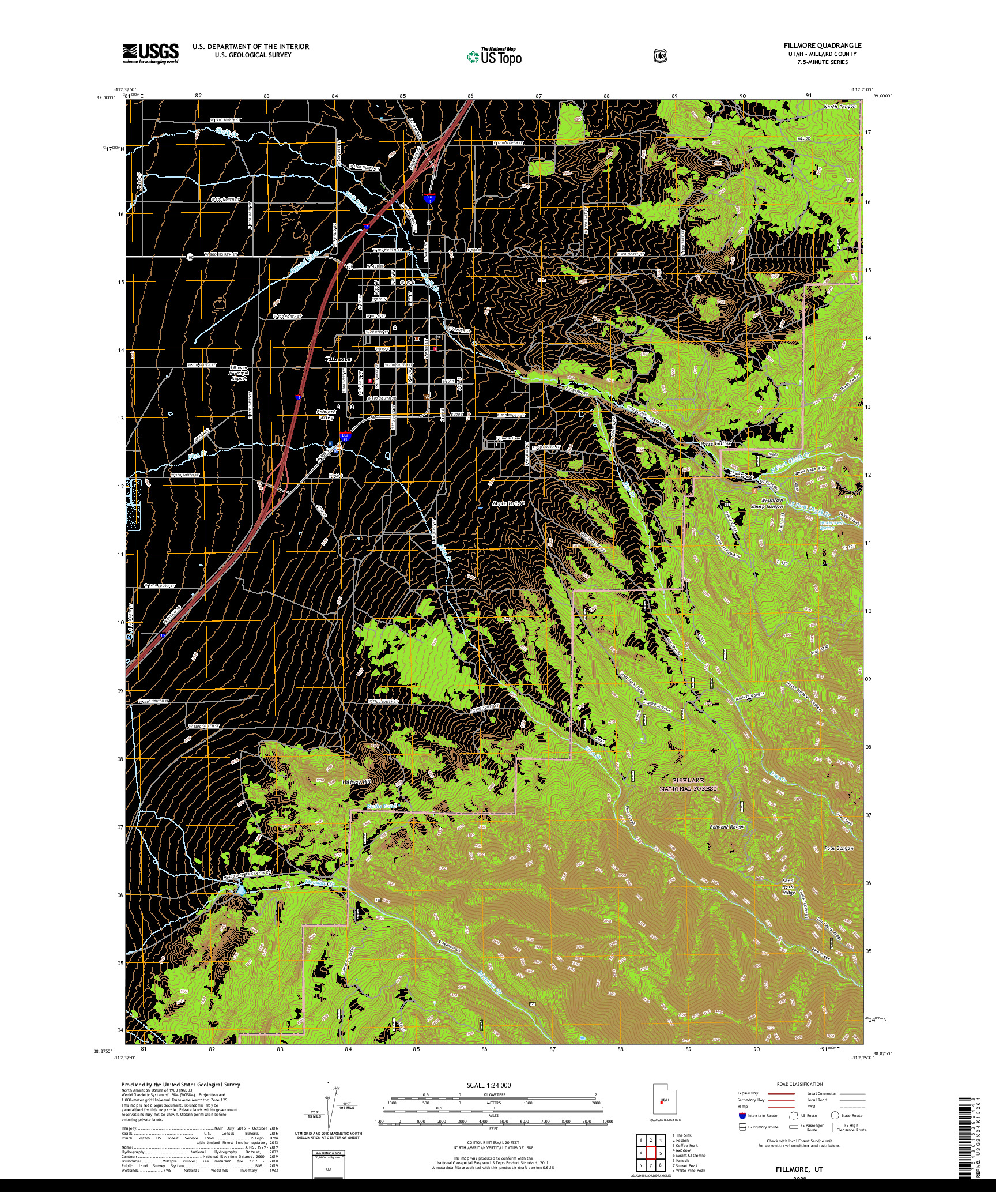 USGS US TOPO 7.5-MINUTE MAP FOR FILLMORE, UT 2020