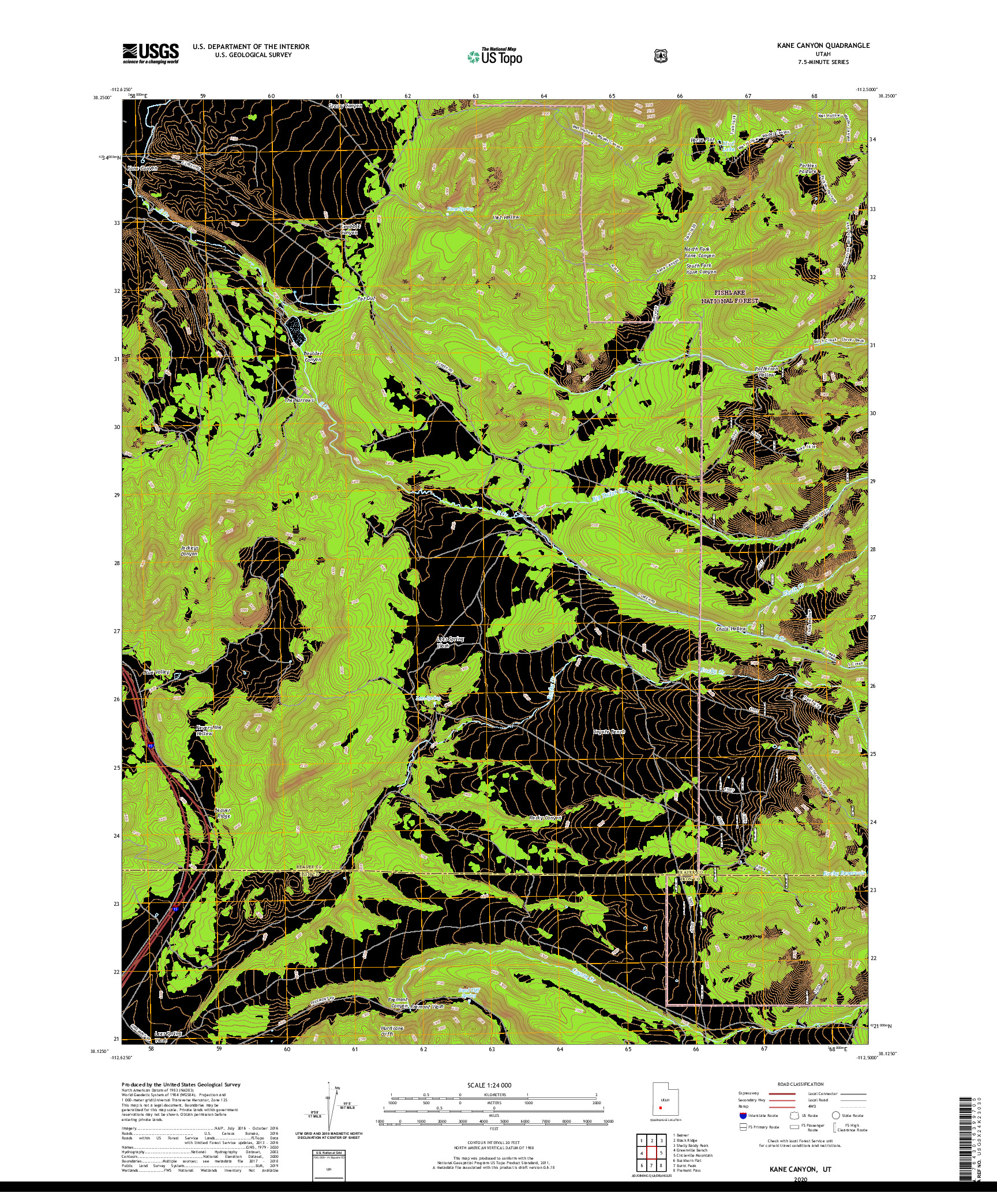 USGS US TOPO 7.5-MINUTE MAP FOR KANE CANYON, UT 2020