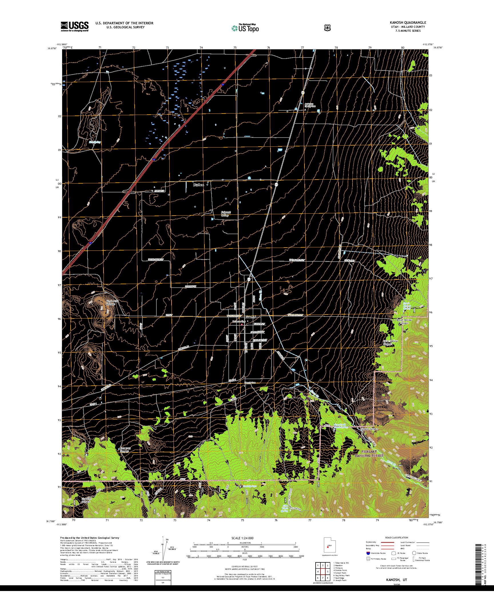 USGS US TOPO 7.5-MINUTE MAP FOR KANOSH, UT 2020