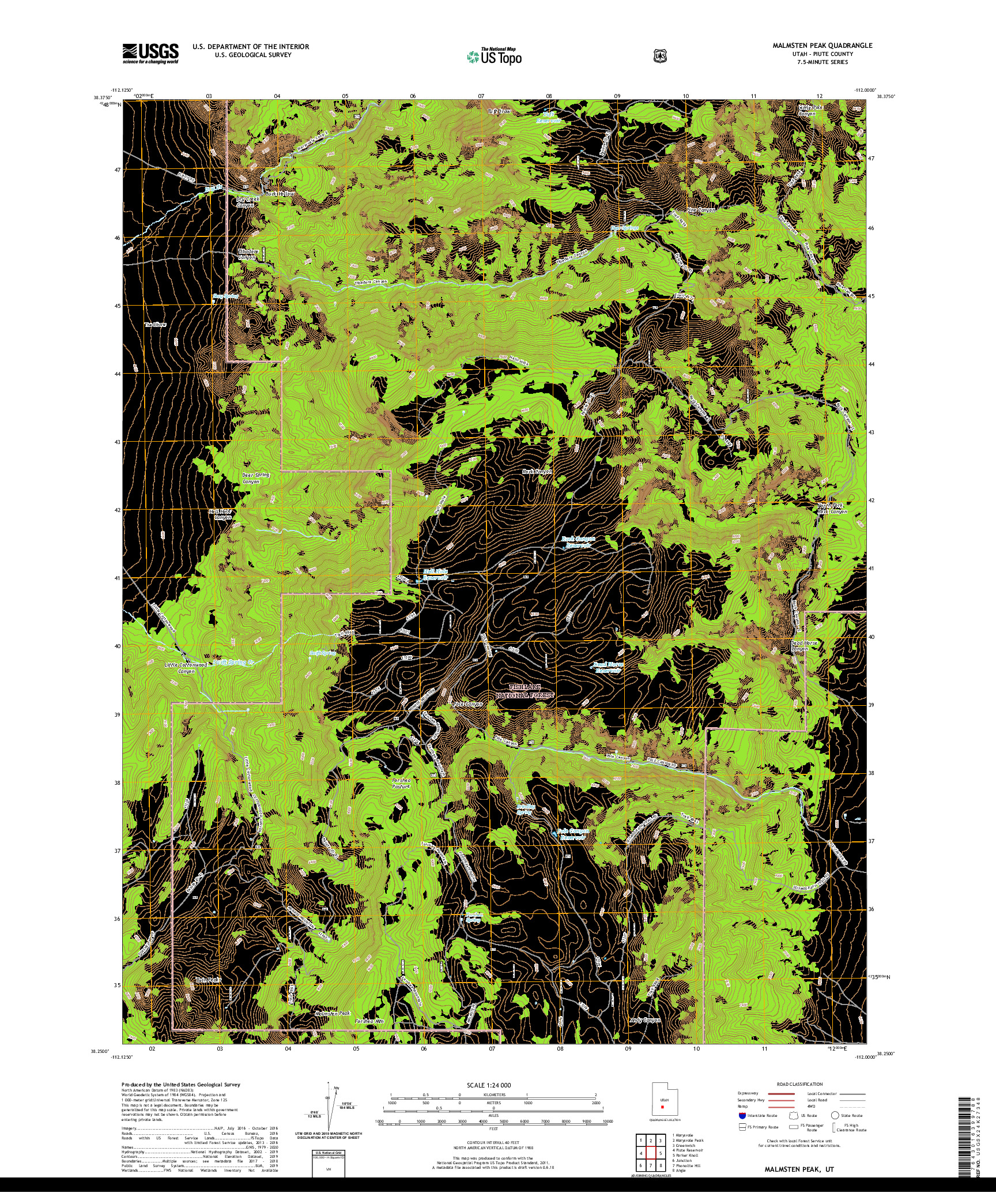 USGS US TOPO 7.5-MINUTE MAP FOR MALMSTEN PEAK, UT 2020