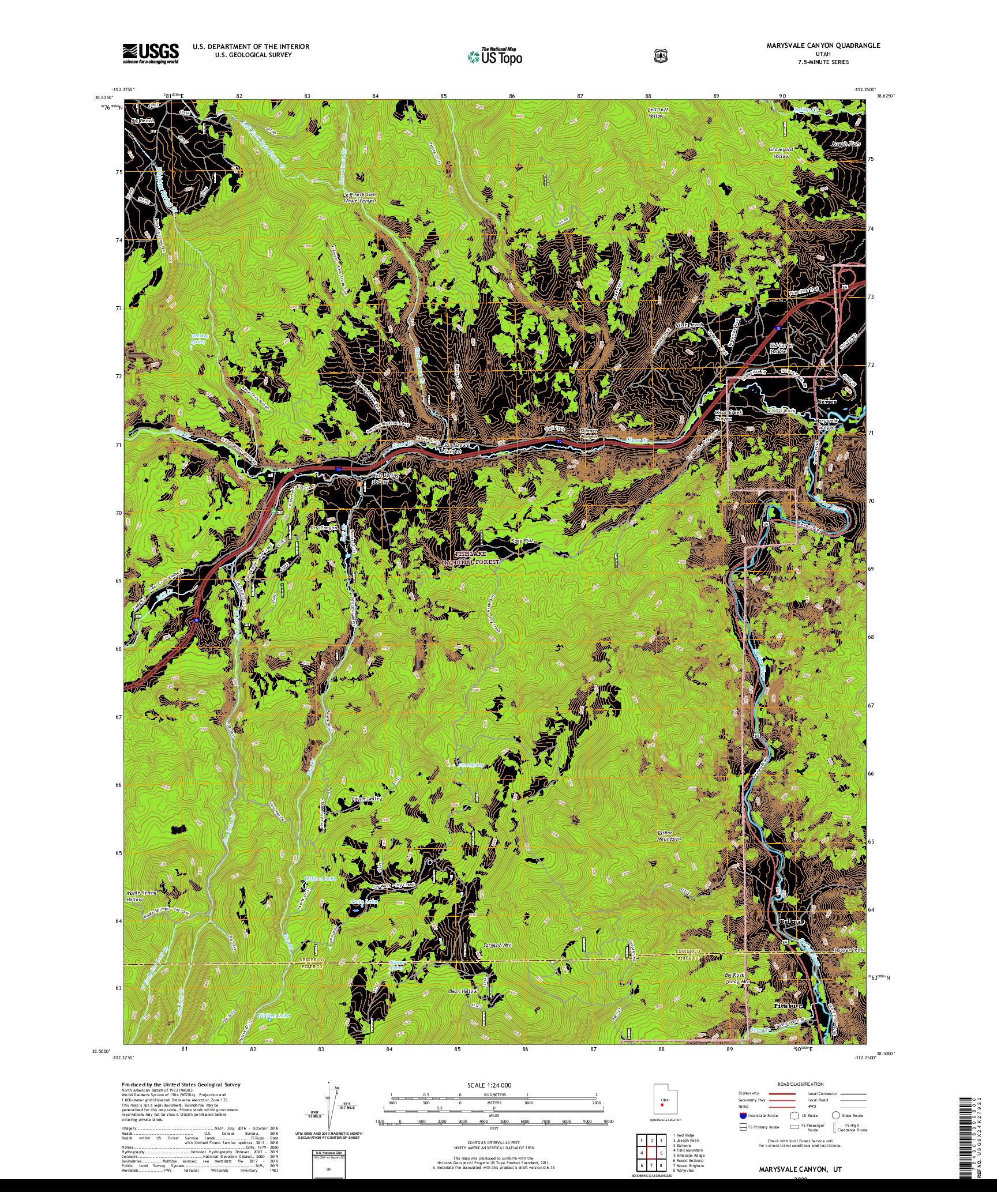 USGS US TOPO 7.5-MINUTE MAP FOR MARYSVALE CANYON, UT 2020