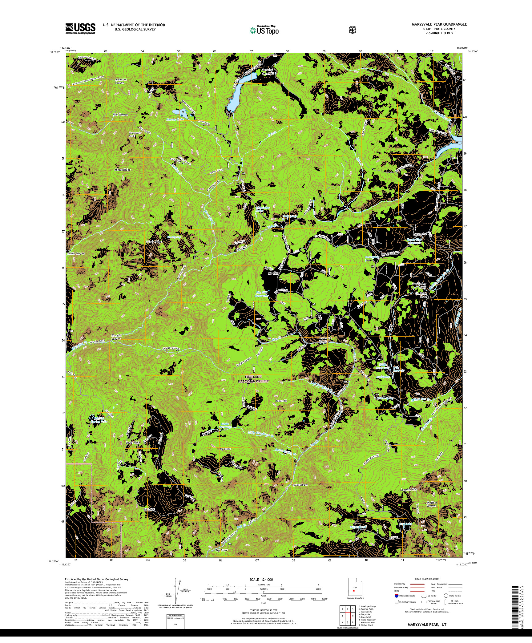 USGS US TOPO 7.5-MINUTE MAP FOR MARYSVALE PEAK, UT 2020