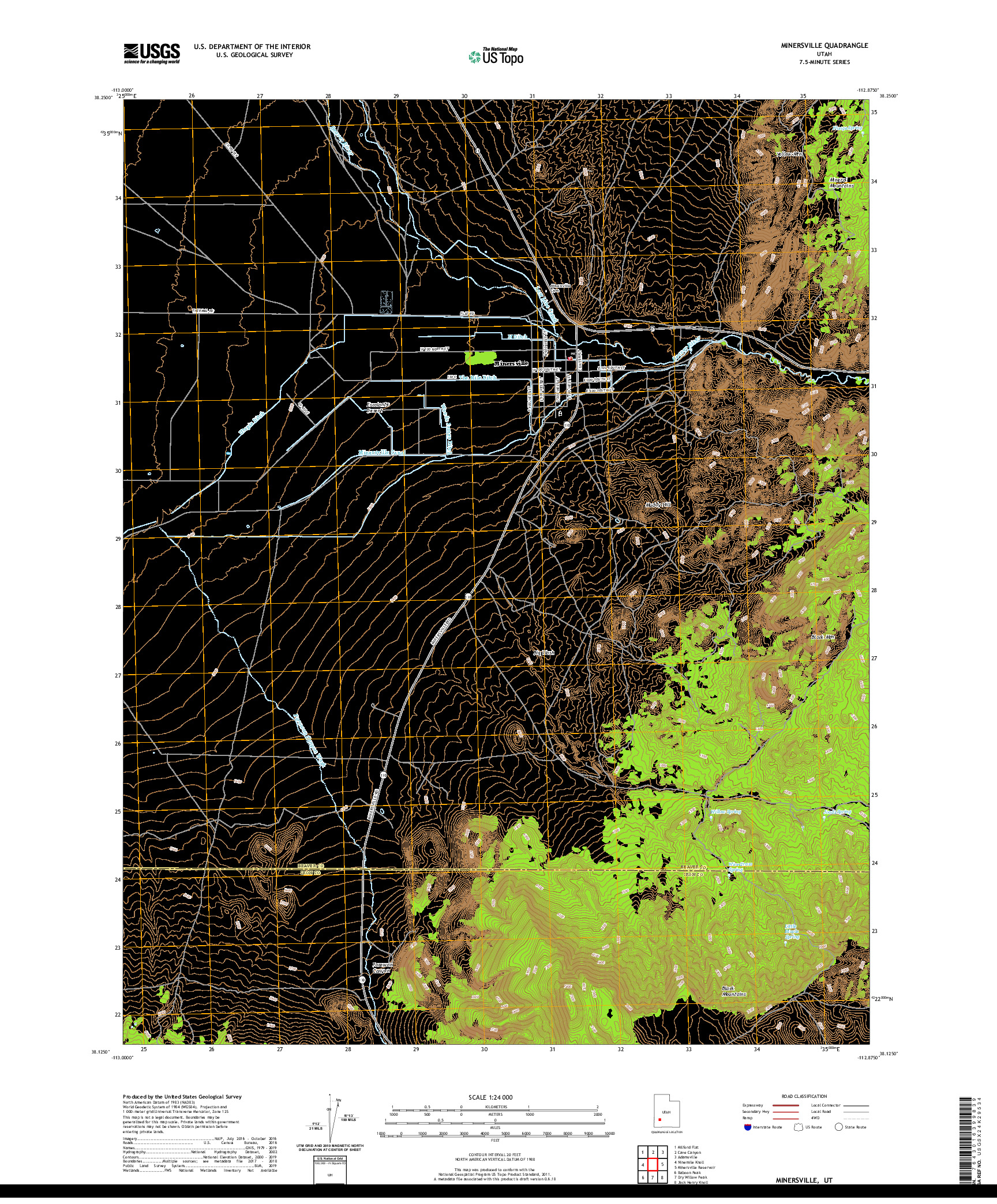 USGS US TOPO 7.5-MINUTE MAP FOR MINERSVILLE, UT 2020