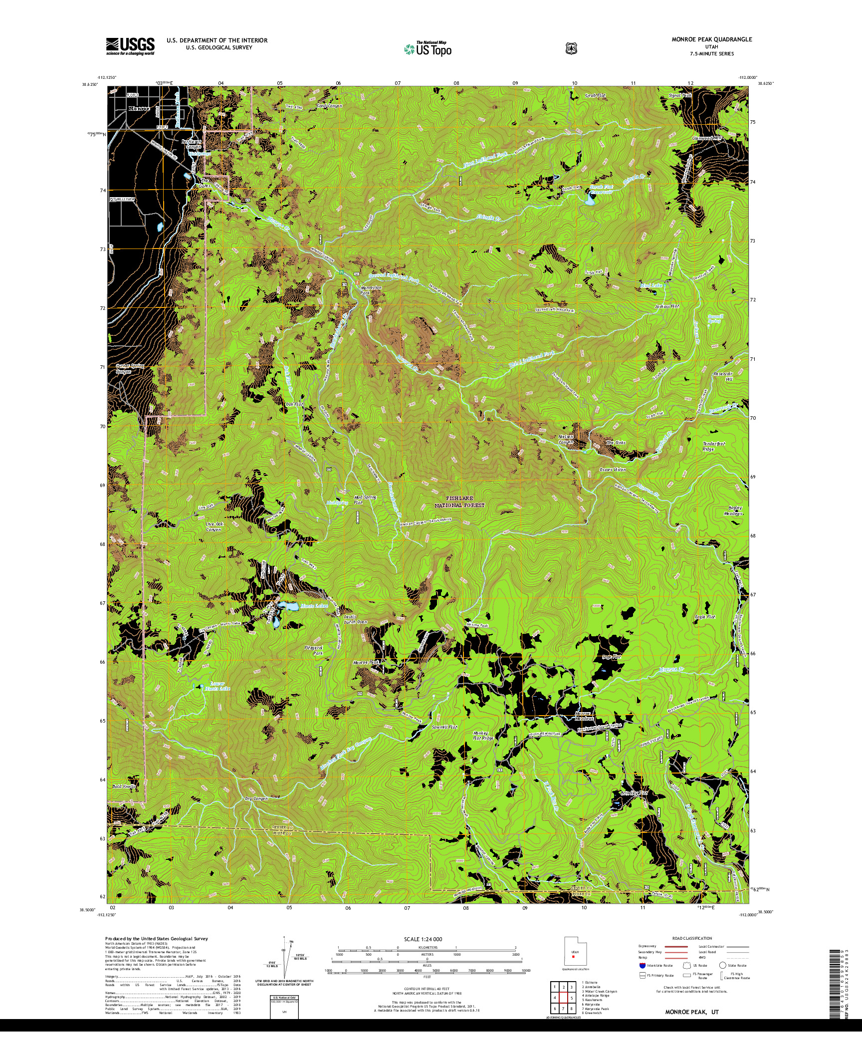 USGS US TOPO 7.5-MINUTE MAP FOR MONROE PEAK, UT 2020