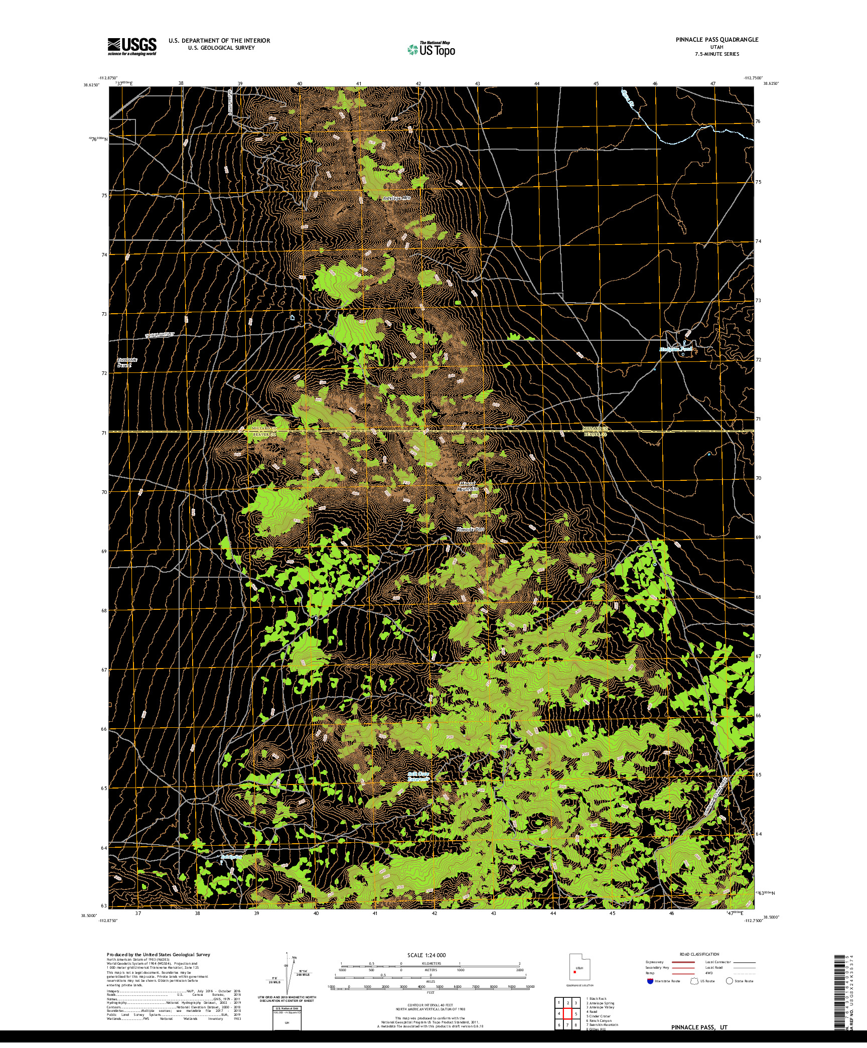 USGS US TOPO 7.5-MINUTE MAP FOR PINNACLE PASS, UT 2020