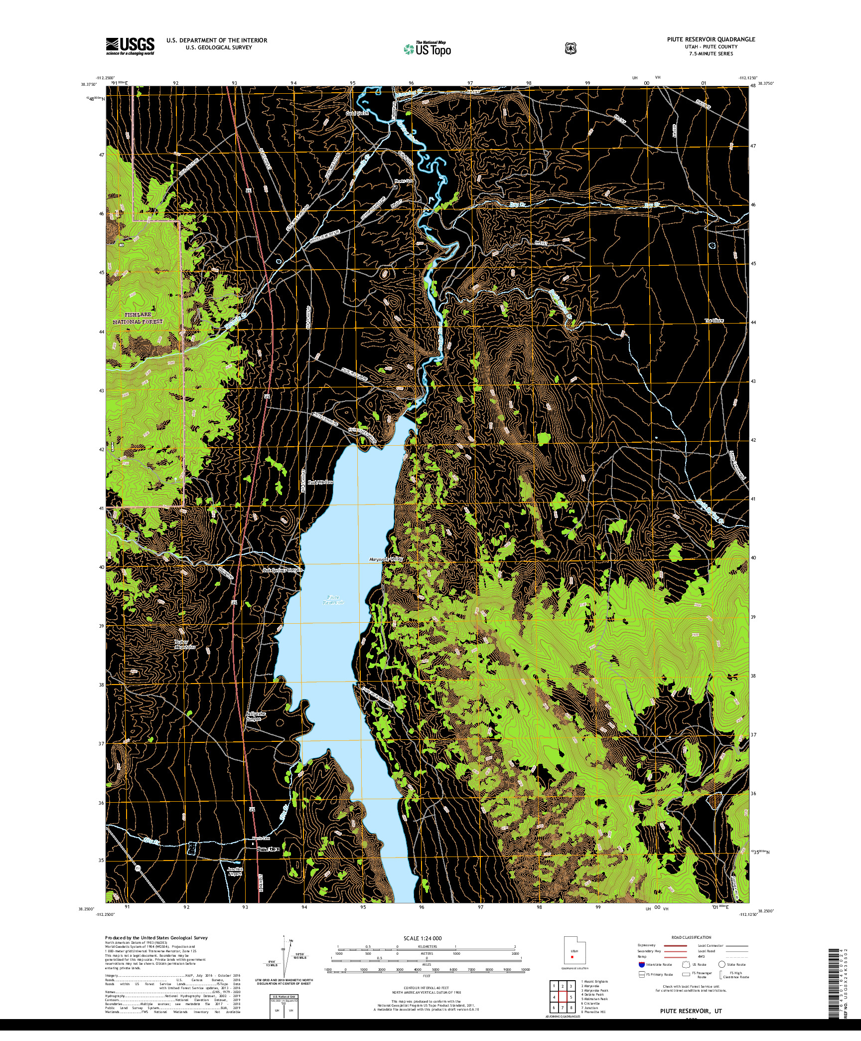 USGS US TOPO 7.5-MINUTE MAP FOR PIUTE RESERVOIR, UT 2020