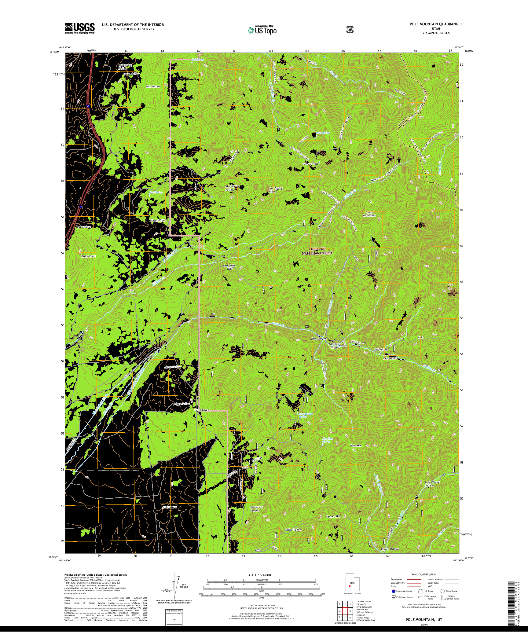 USGS US TOPO 7.5-MINUTE MAP FOR POLE MOUNTAIN, UT 2020