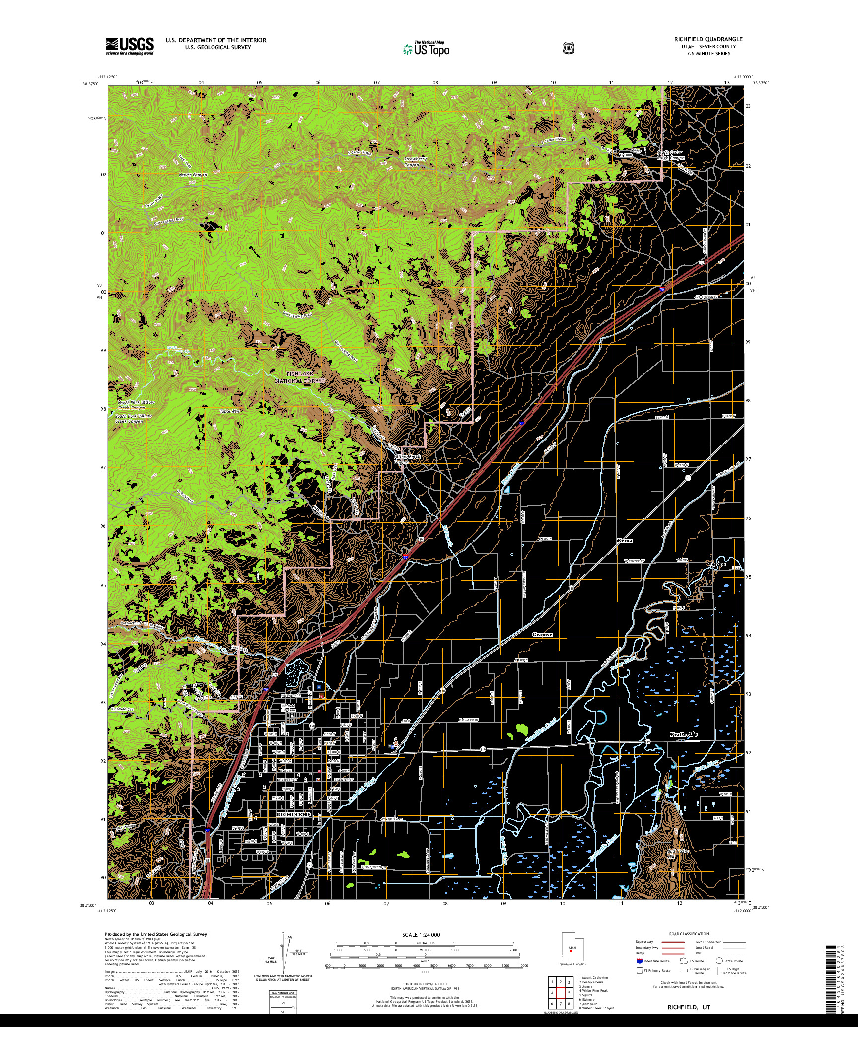 USGS US TOPO 7.5-MINUTE MAP FOR RICHFIELD, UT 2020