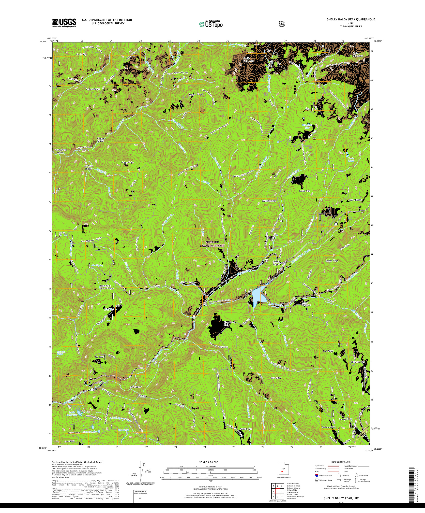 USGS US TOPO 7.5-MINUTE MAP FOR SHELLY BALDY PEAK, UT 2020