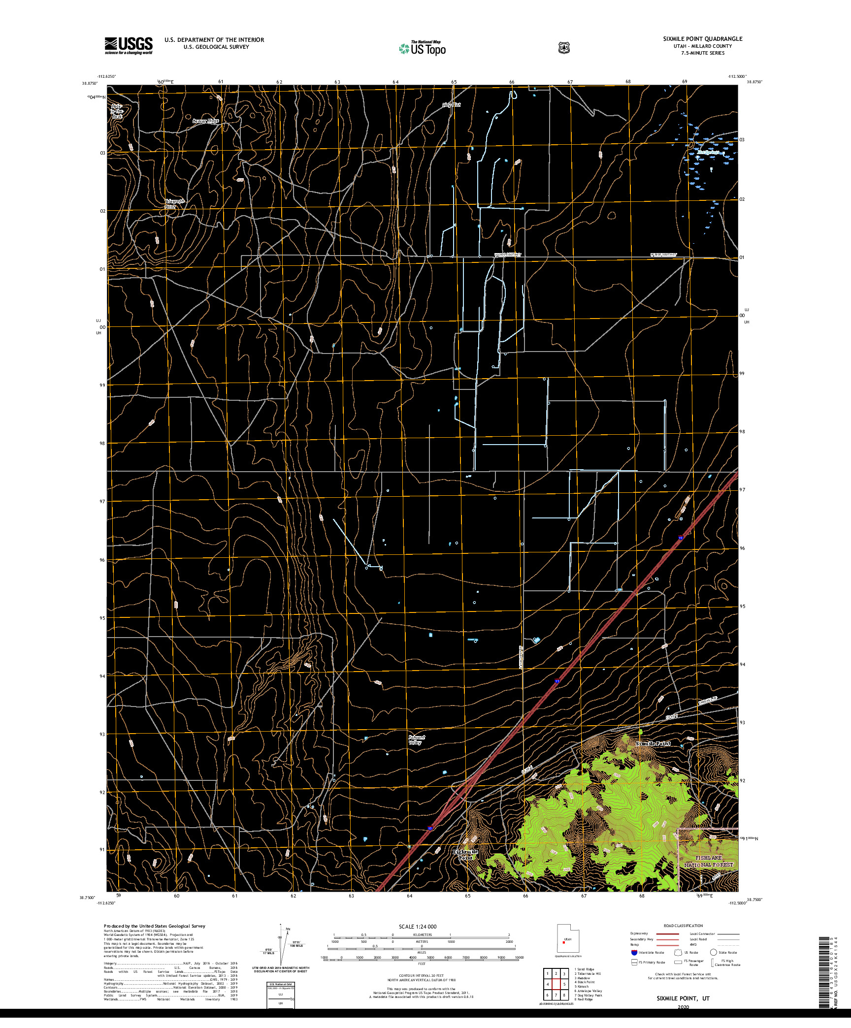 USGS US TOPO 7.5-MINUTE MAP FOR SIXMILE POINT, UT 2020