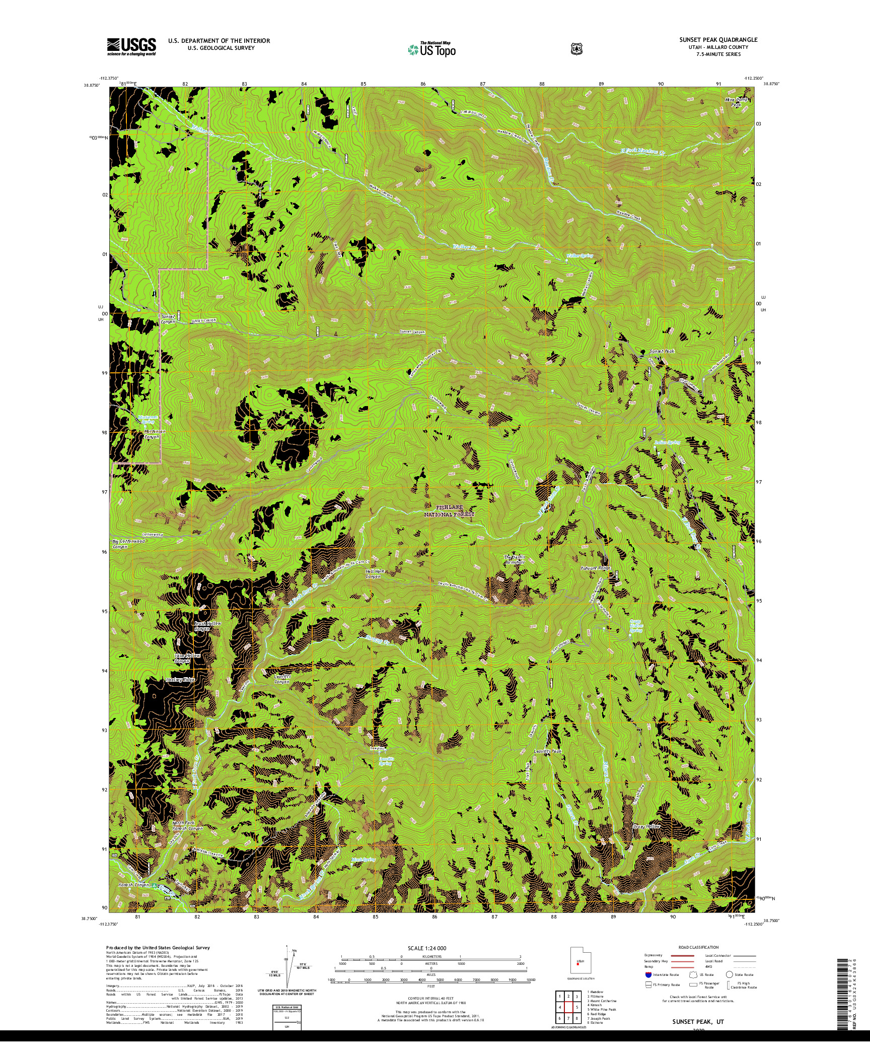 USGS US TOPO 7.5-MINUTE MAP FOR SUNSET PEAK, UT 2020