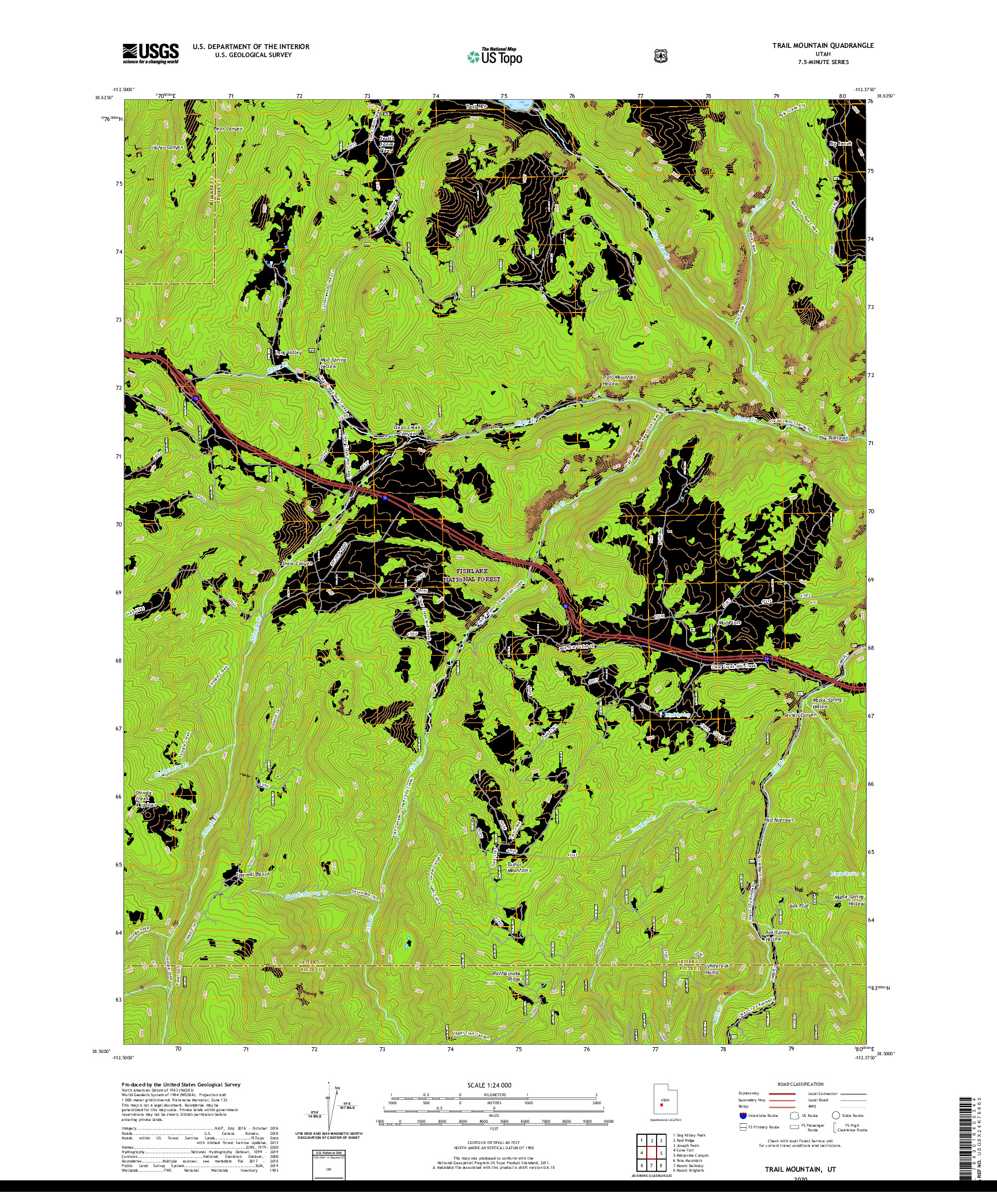 USGS US TOPO 7.5-MINUTE MAP FOR TRAIL MOUNTAIN, UT 2020