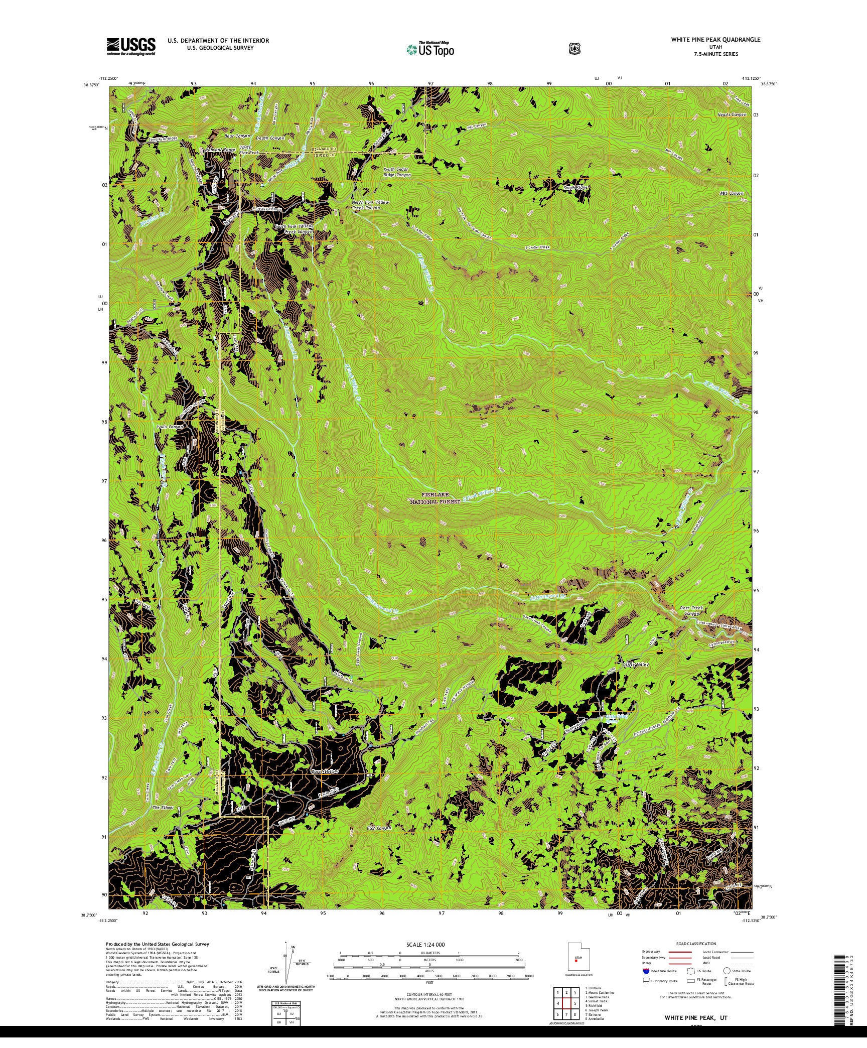 USGS US TOPO 7.5-MINUTE MAP FOR WHITE PINE PEAK, UT 2020