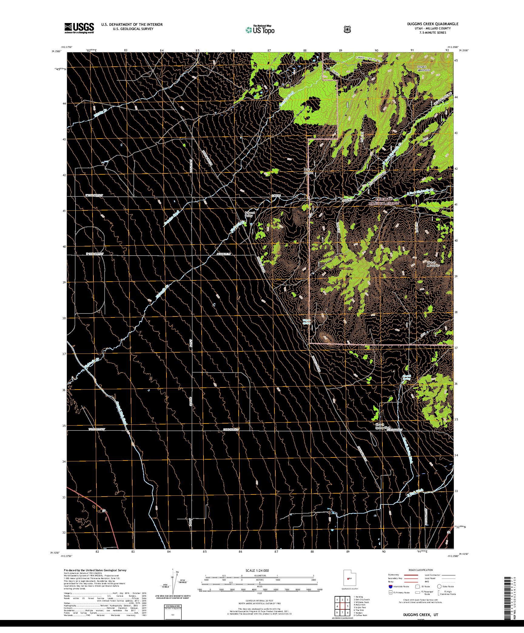 USGS US TOPO 7.5-MINUTE MAP FOR DUGGINS CREEK, UT 2020